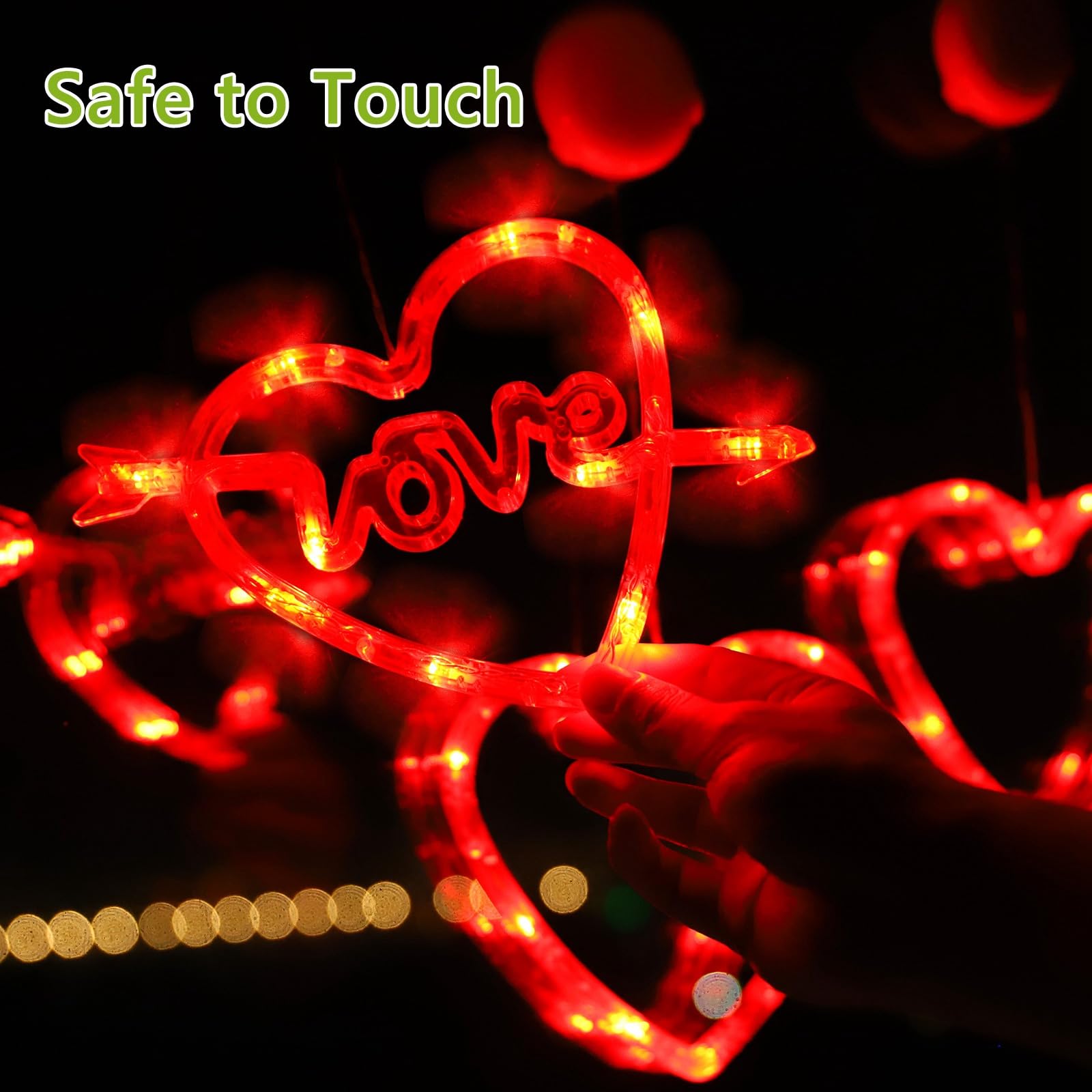MUYUN Valentine's Day Window Lights Decorations - 3PCS Heart Shaped LED String Lights with Suction Cups, Timer & Battery Power for Home, Wedding, Anniversary - Romantic Indoor/Outdoor Decor for Bedroom, Living Room, Party