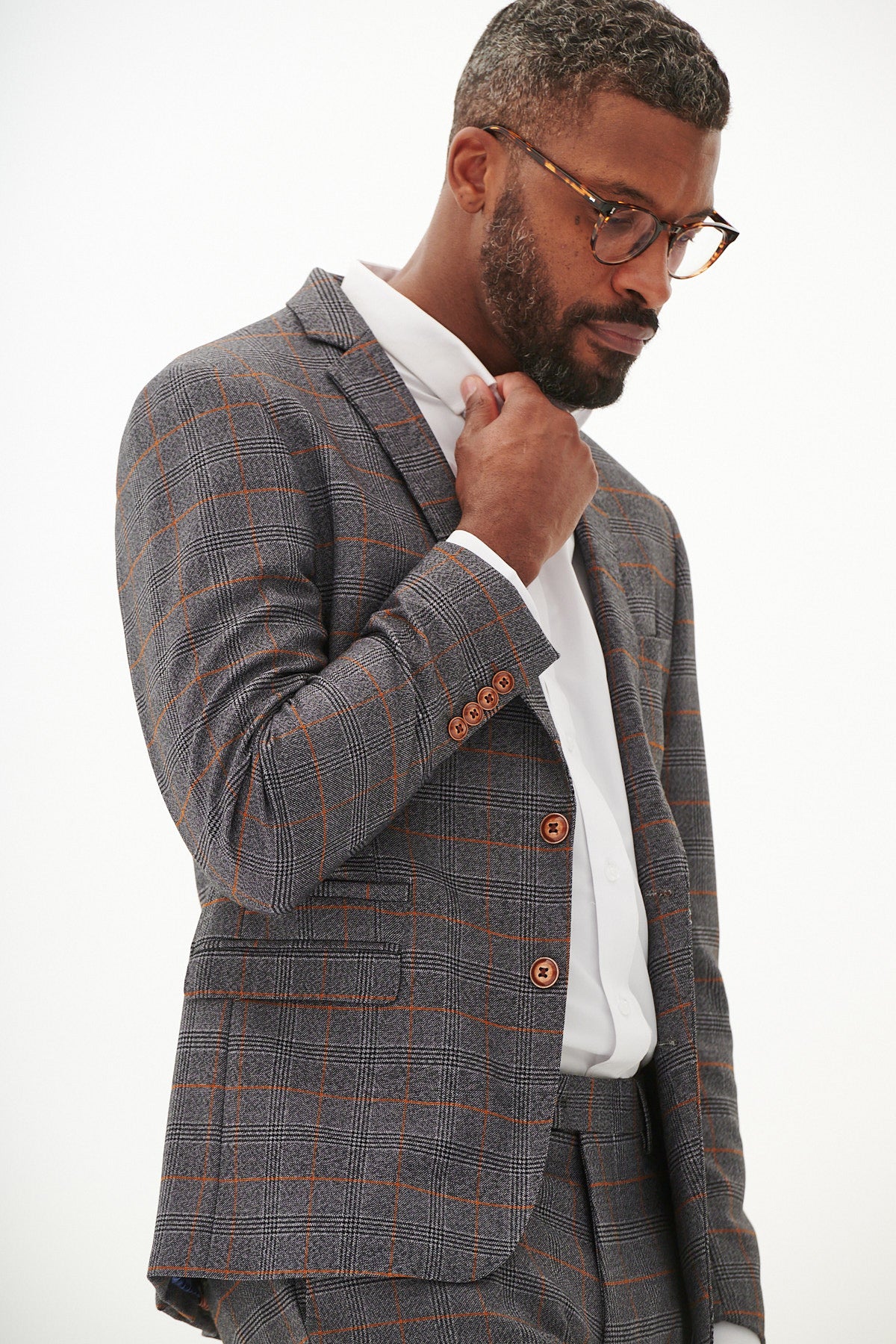 JENSON Grey Check Two Piece Suit for Men - Classic Business Formal Wear for Office, Wedding & Special Occasions