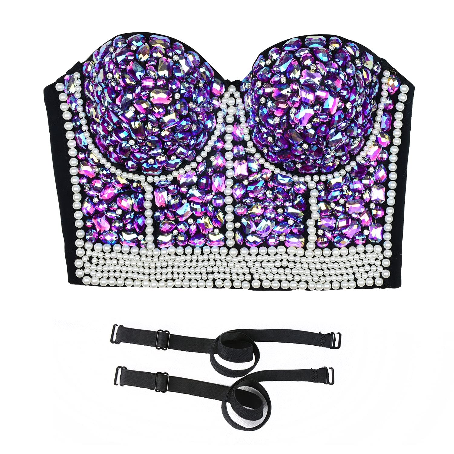 ELLACCI Women's Rhinestone Bustier Crop Top - Sexy Glitter Corset Bra for Club, Party & Night Out (Purple) | Perfect for Bachelorette, Date Night & Special Occasions