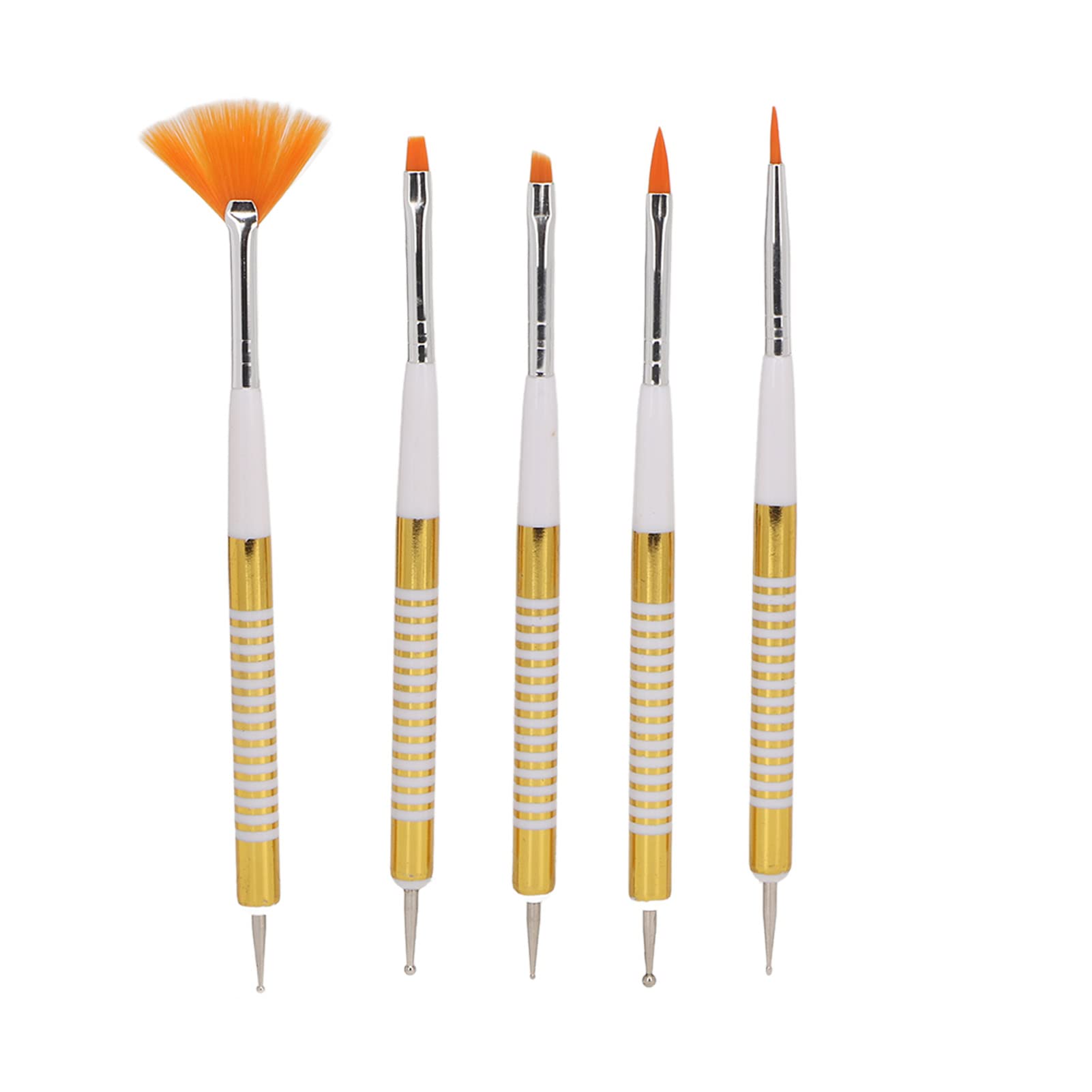 5Pcs Double Ended Nail Art Brushes - Professional Dotting Pen & Liner Brush Set with Dustproof Caps for DIY Nail Designs | Perfect for Home Manicures, Salon Use & Nail Art Enthusiasts