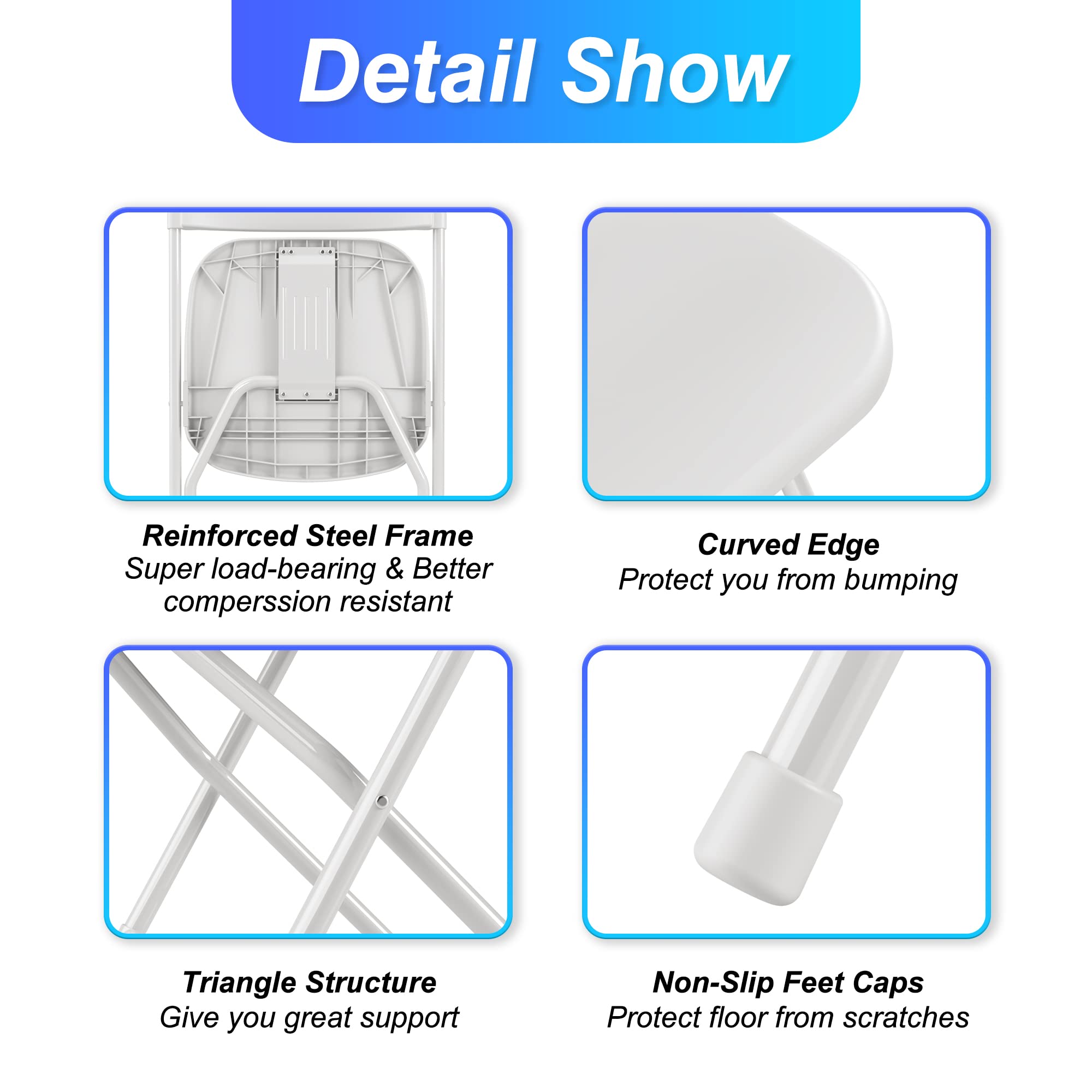 Allpop 10 Pack White Plastic Folding Chairs - Heavy Duty 300lb Capacity, Steel Frame Stackable Commercial Chairs for Indoor & Outdoor Use - Perfect for Weddings, Parties, Offices, and Events