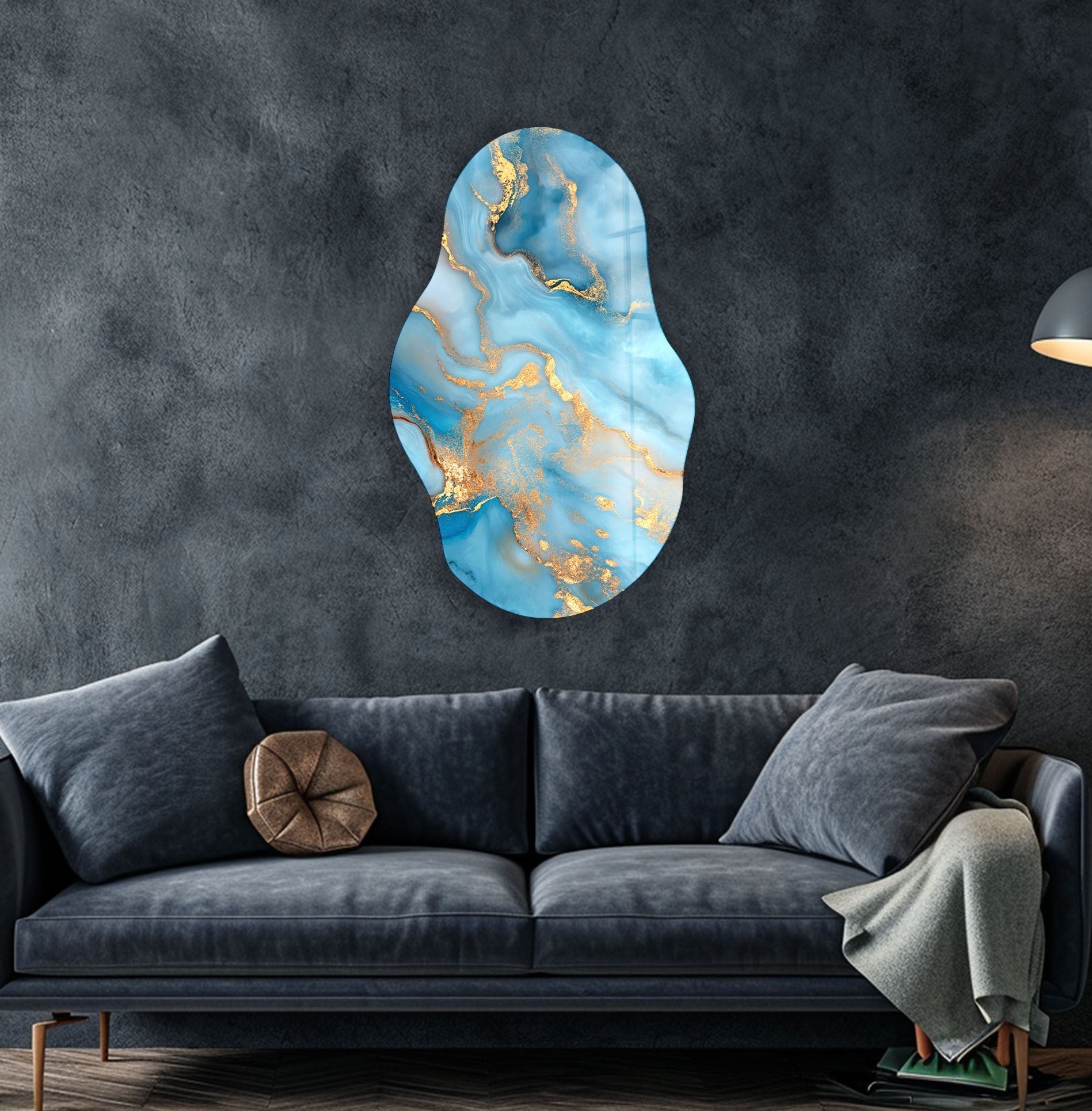 Blue Marble Large Glass Wall Art - Modern Abstract Home Decor for Living Room, Bedroom & Office | Elegant Handmade Glass Mosaic Panel