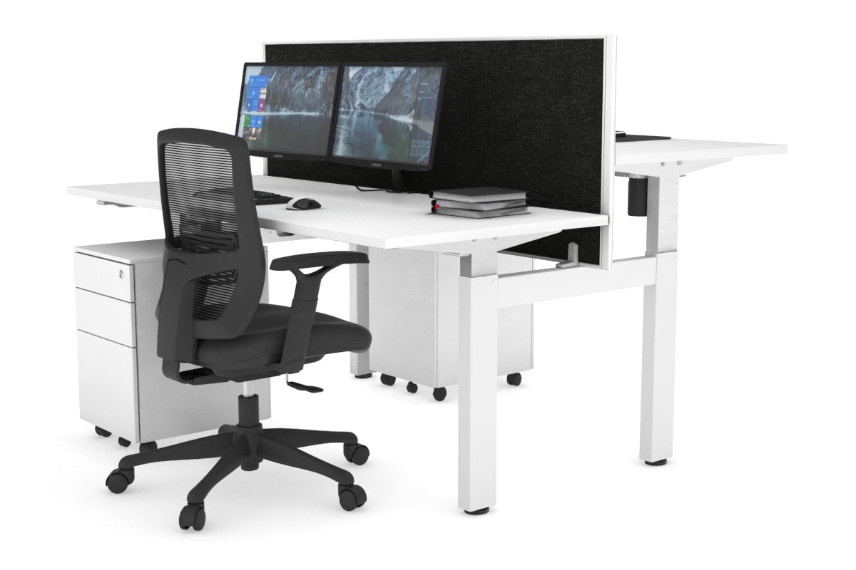 Adjustable Height 2-Person H Bench Workstation - White Frame [1600L x 700W] - Perfect for Office, Home Office & Coworking Spaces