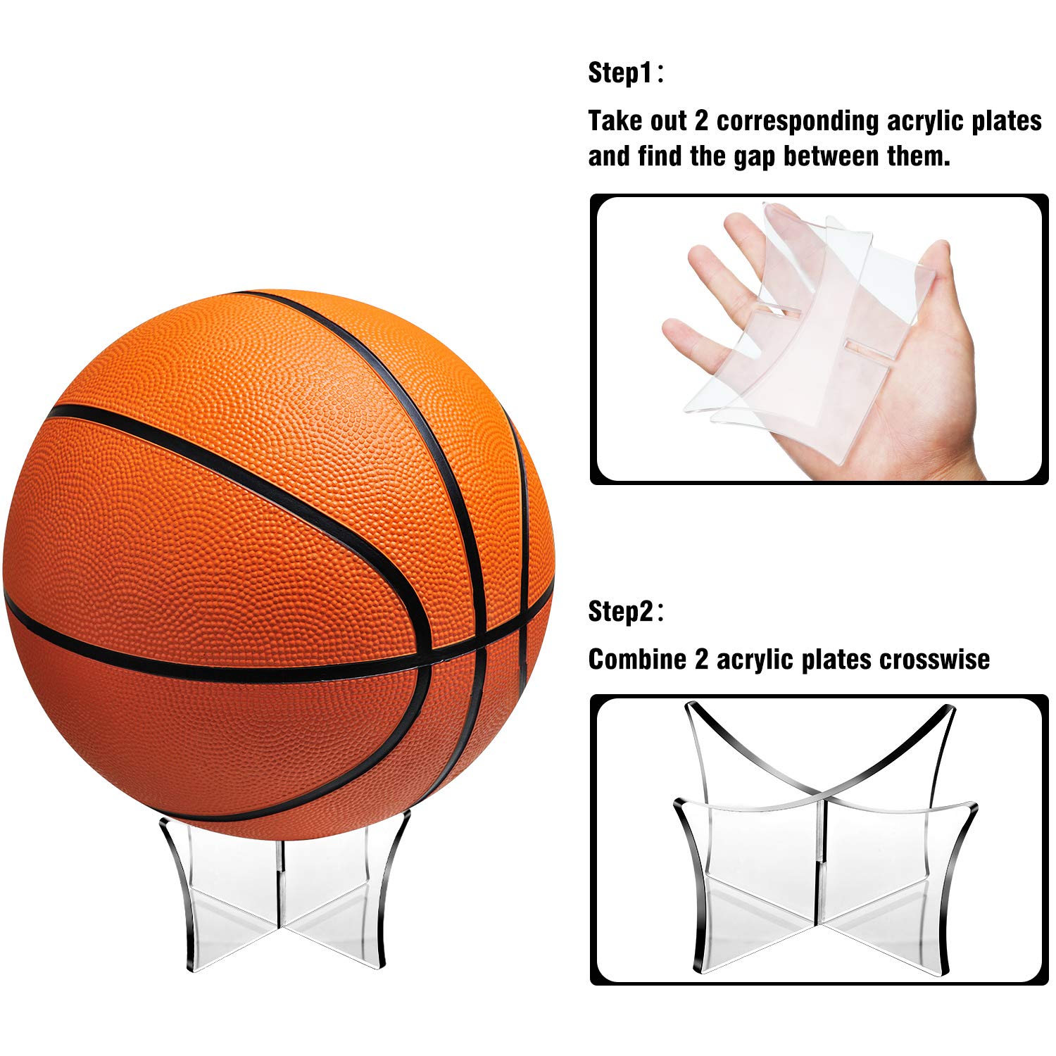 Blulu 3-Piece Acrylic Sports Ball Display Stand - Basketball, Football, Soccer, Volleyball & Bowling Ball Holder - Perfect for Trophy Cases, Store Displays & Home Decor