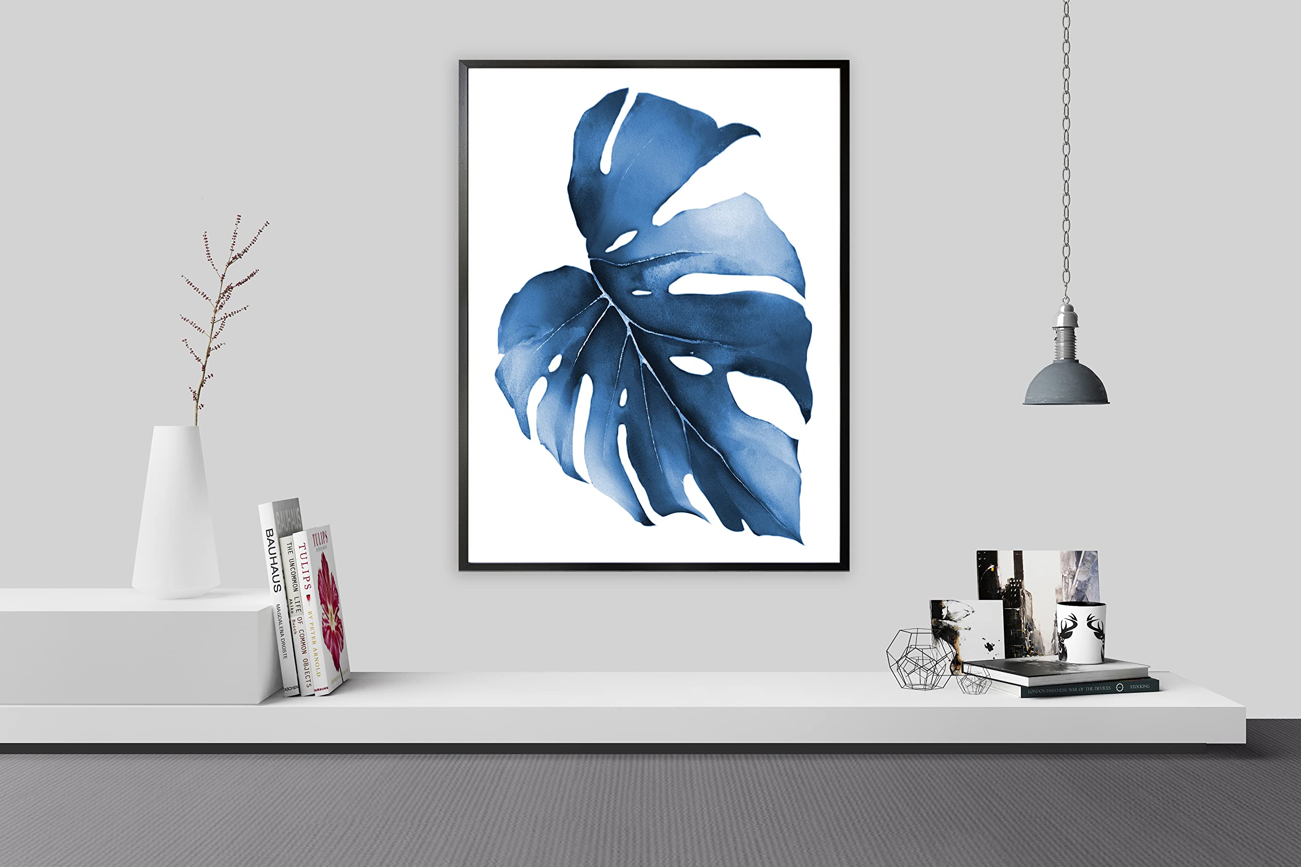 18x24 Blue Leaf Wall Art - Modern Botanical Print for Home Decor | Kitchen, Bedroom, Living Room