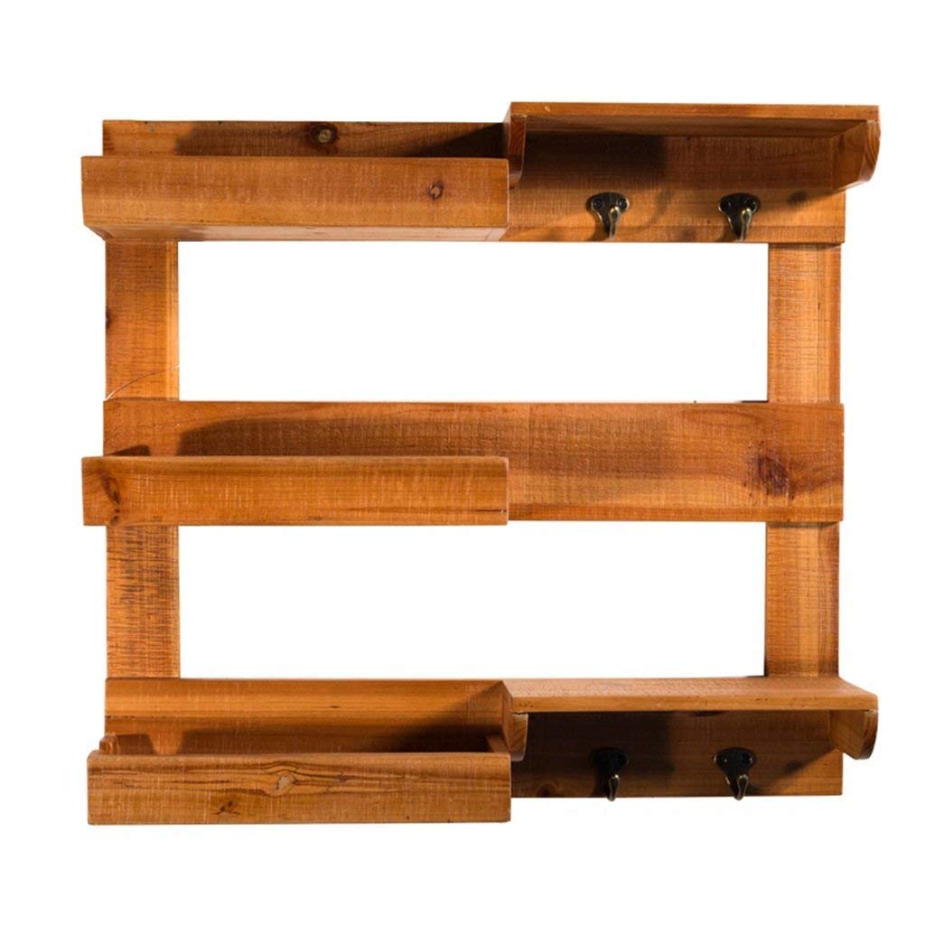 European Retro Solid Wood Floating Wall Shelf with Hook - Decorative Storage Stand for Books, Wine & More - Perfect for Kitchen, Bar, Living Room & Office Organization