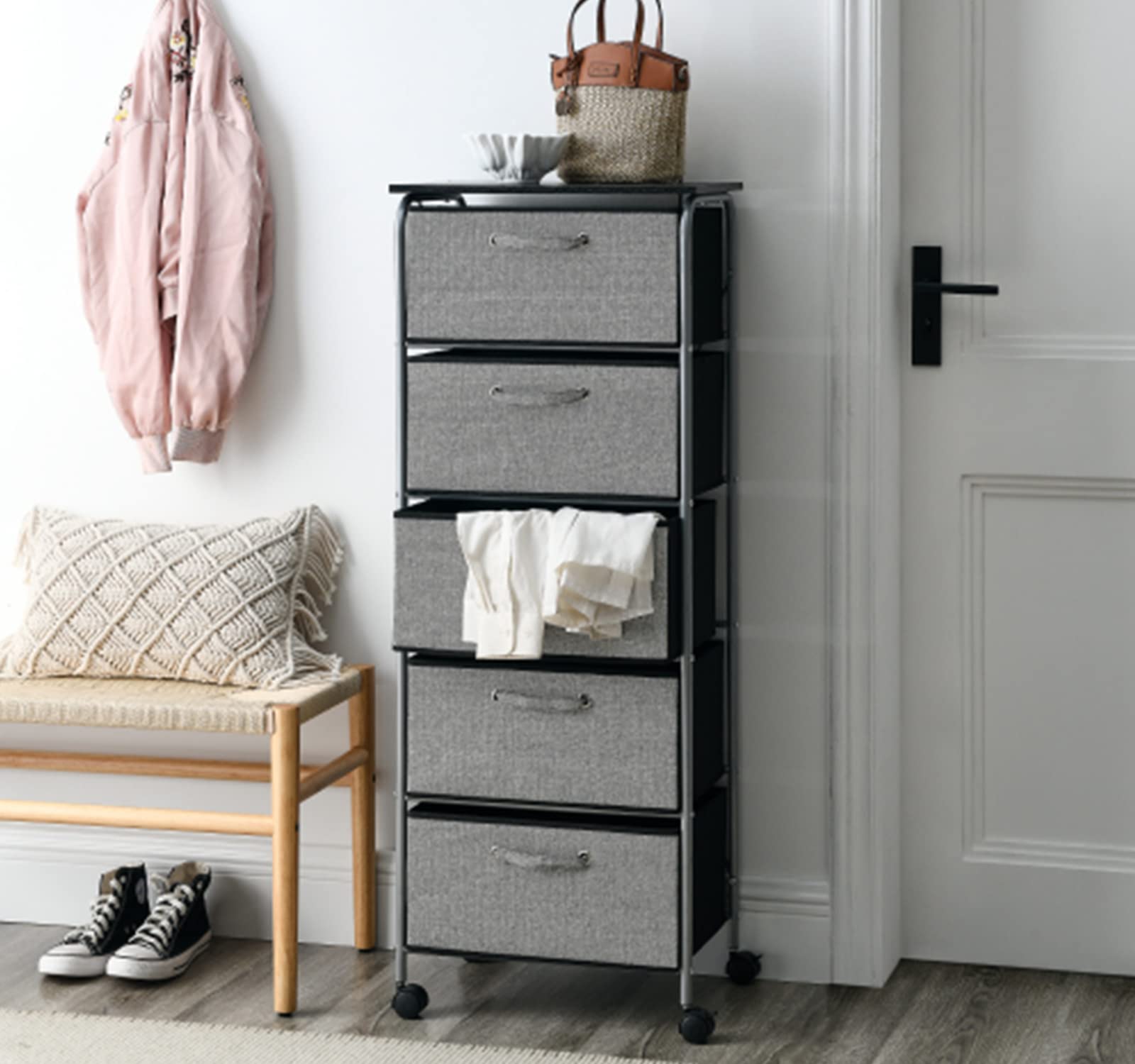 5-Drawer Rolling Storage Cart with Wheels - ECLYL Dresser Tower Organizer for Bedroom, Nursery, Living Room, Entryway & Kitchen - Portable Multi-Purpose Storage Cabinet with Drawers - Perfect for Clothes, Toys, Books & Home Organization
