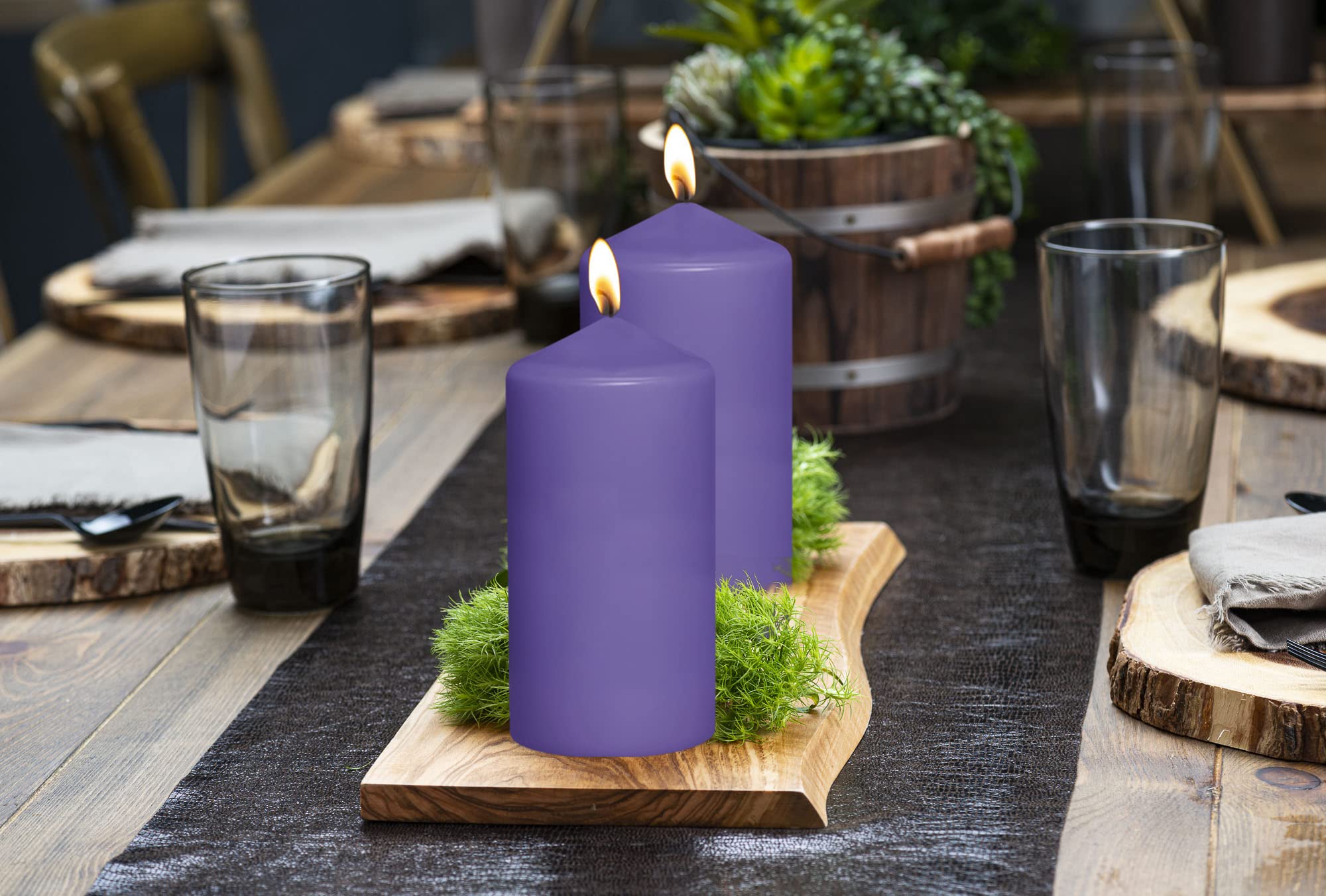 BOLSIUS 4 Purple Pillar Candles 3x6 Inches - Premium European Quality Unscented Candles - 65+ Hours Burn Time, Dripless & Smokeless - Perfect for Wedding Centerpieces, Dinner Parties, Home Decor & Romantic Ambiance
