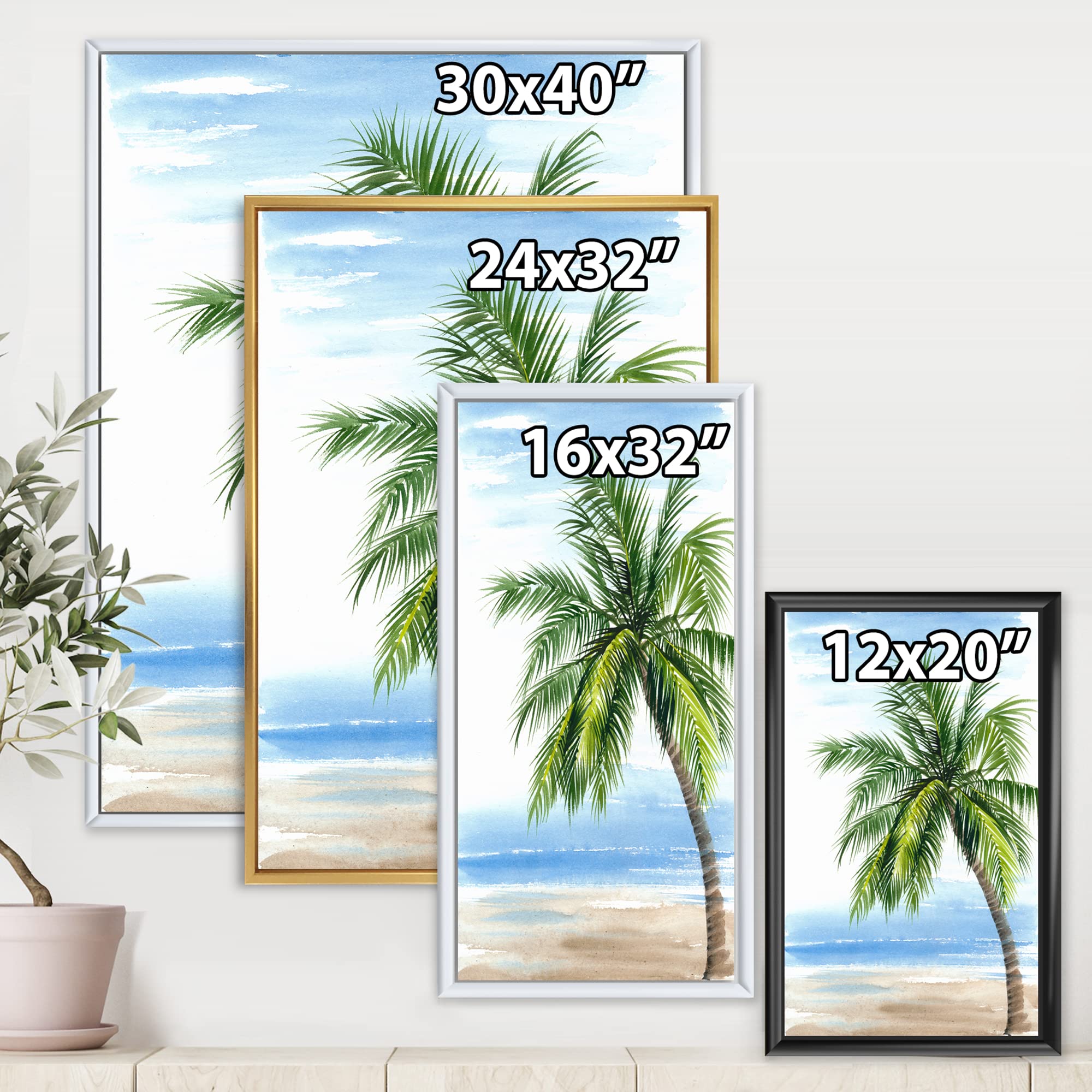 Palm Tree At The Beach Resort - Coastal Framed Canvas Wall Art Print | Tropical Beach Decor for Living Room, Bedroom & Office | Nautical Home Decor