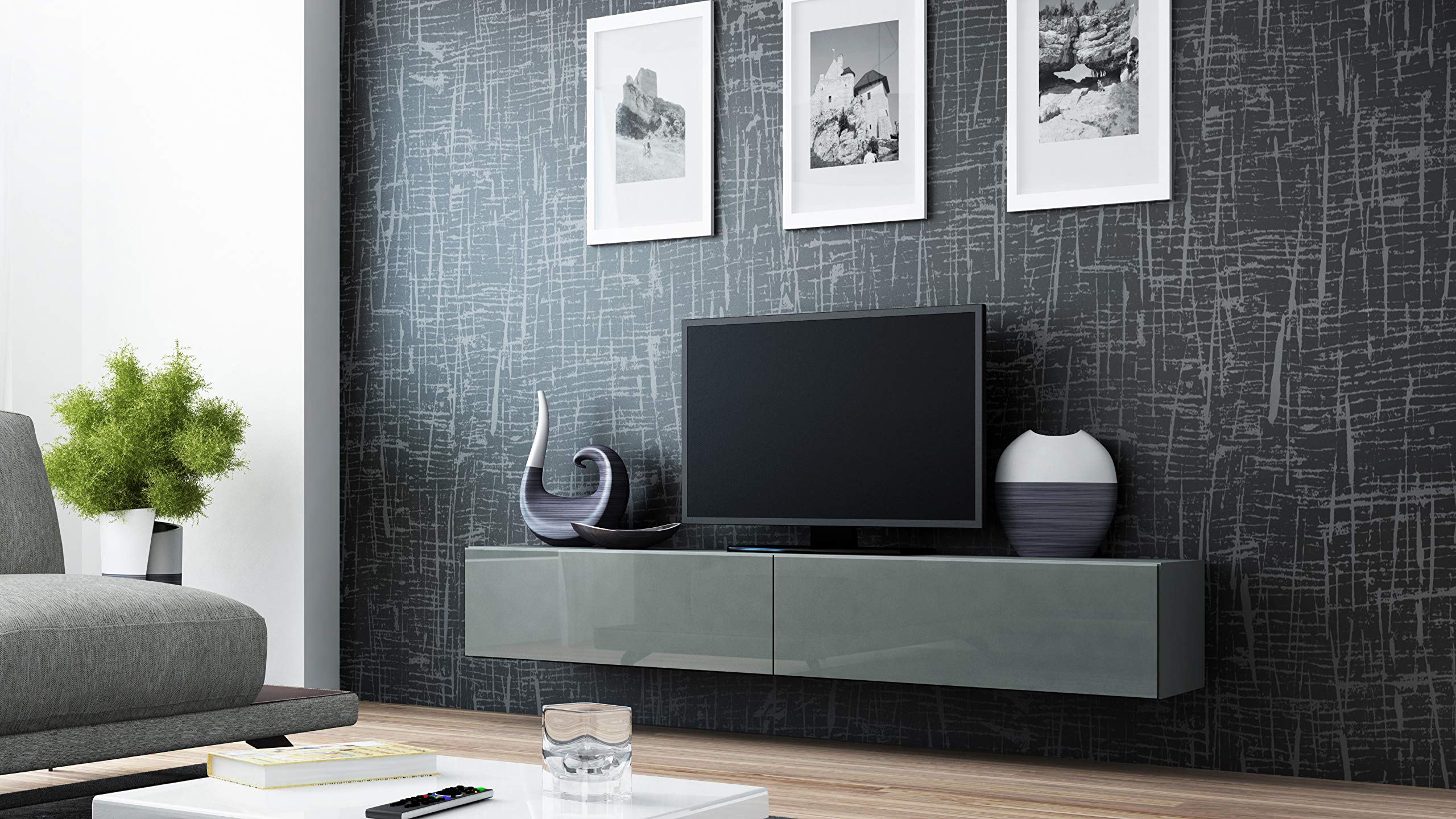 LIDO TV Stand for Flat Screen TVs - Modern Grey Entertainment Center with Storage Shelves - Perfect for Living Room, Bedroom, or Home Theater Setup