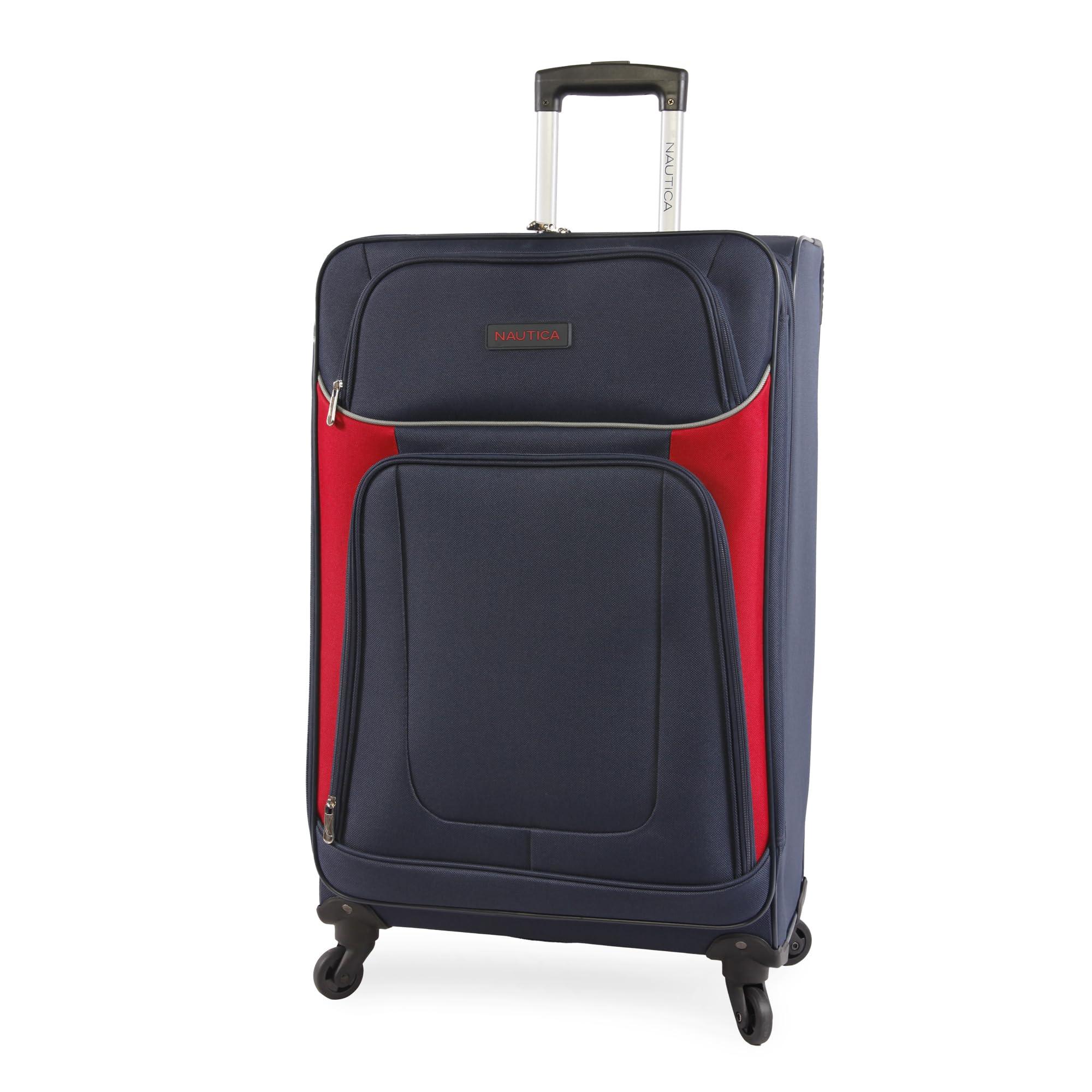 NAUTICA Oceanview 5-Piece Softside Luggage Set in Navy & Red - Lightweight Spinner Suitcase for Travel, Vacation & Business Trips