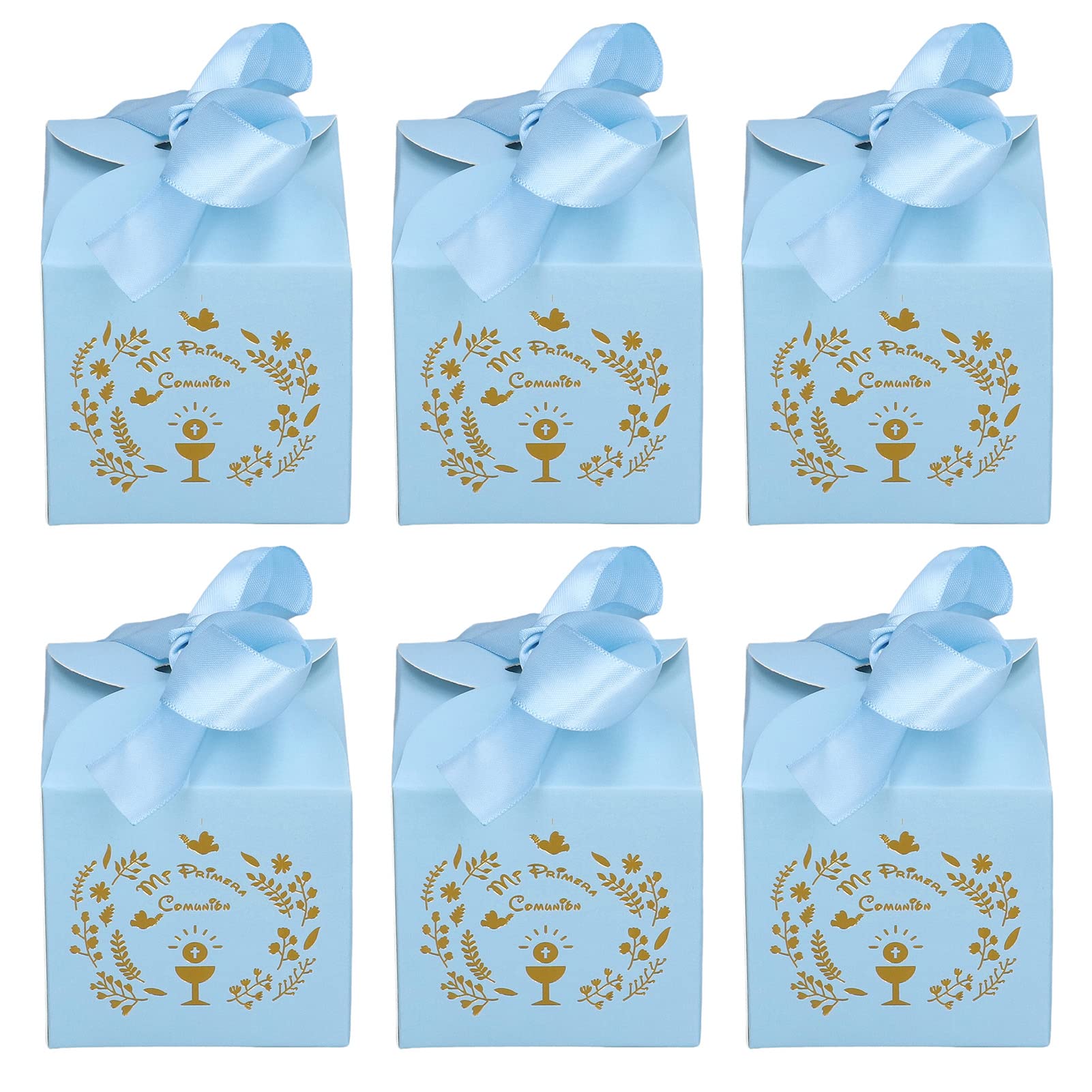 Elegant Blue Paper Favor Box with Ribbons - Foldable Small Candy Gift Box for Wedding, Birthday Party Favors | Perfect for Wedding Favors, Bridal Showers, Baby Showers & Special Events