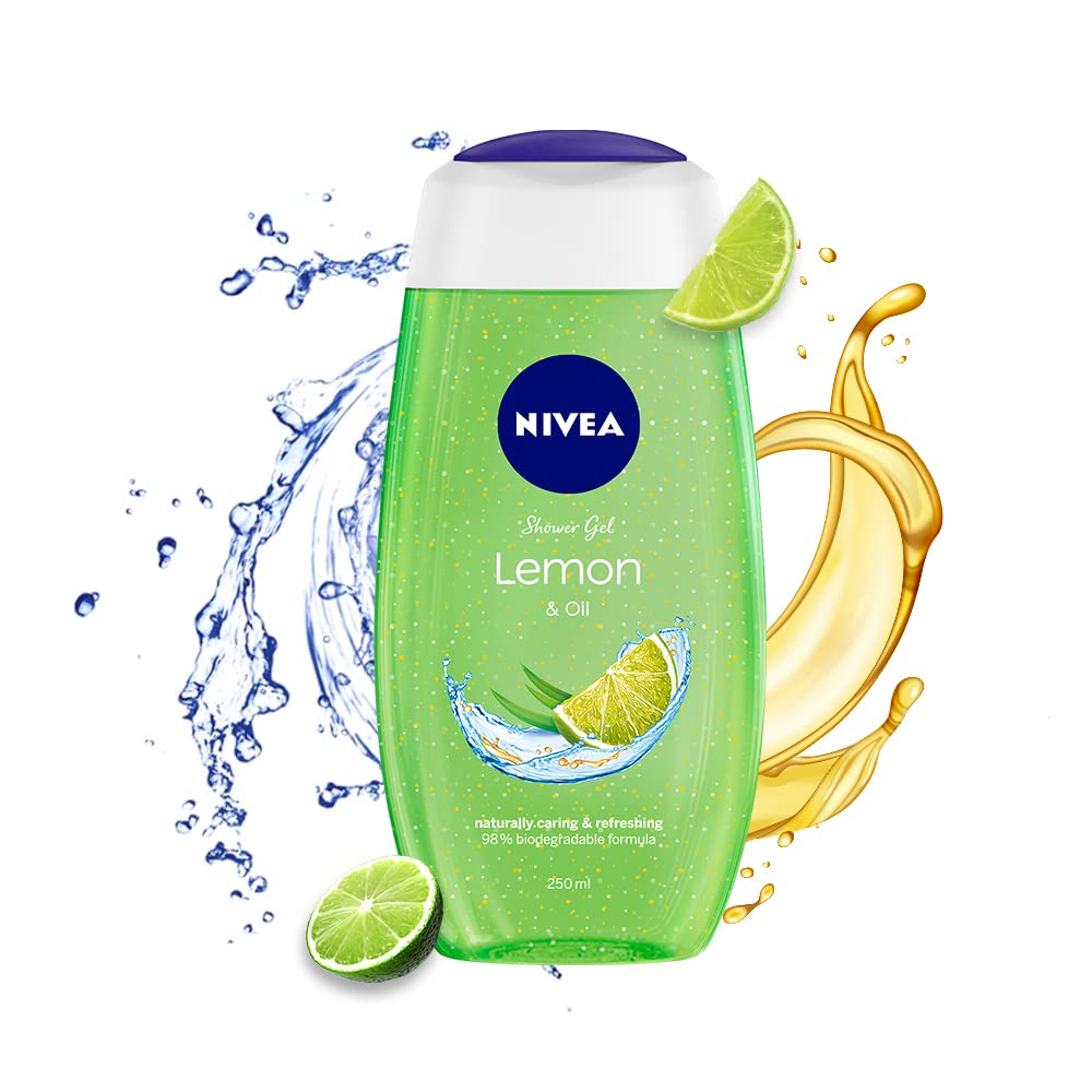 NIVEA Refreshing Lemon & Oil Shower Gel for Dry Skin - 8.4 fl oz (250ml) | Moisturizing Body Wash for Men & Women | Perfect for Morning Shower Energy Boost & Spa Relaxation