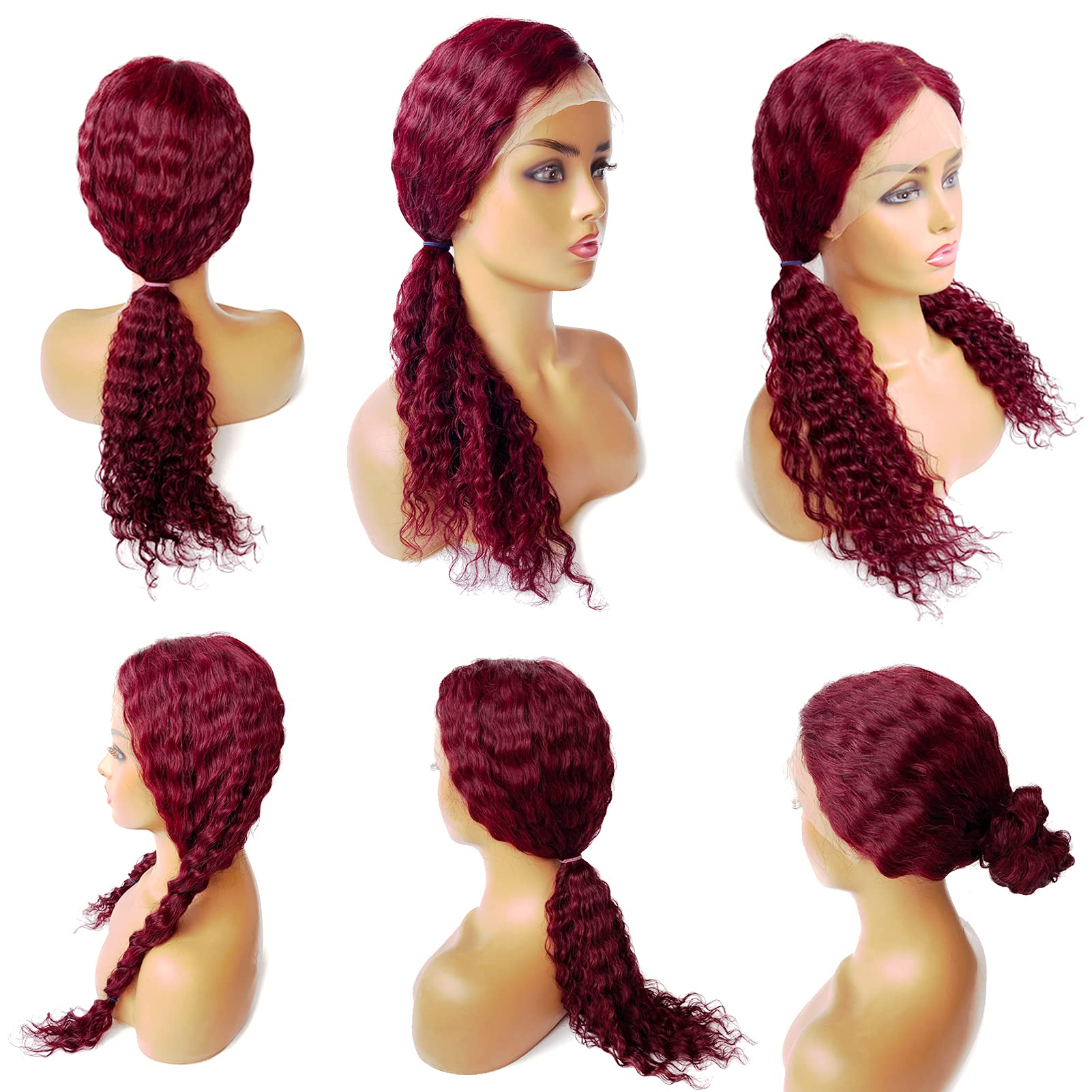 9A Brazilian Human Hair Lace Front Wig - 14Inch Deep Wavy 150% Density Burgundy Curly Wig with 13x6x1 Pre-Plucked Hairline & Bleached Knots for Black Women | Perfect for Daily Wear, Special Occasions & Protective Styling