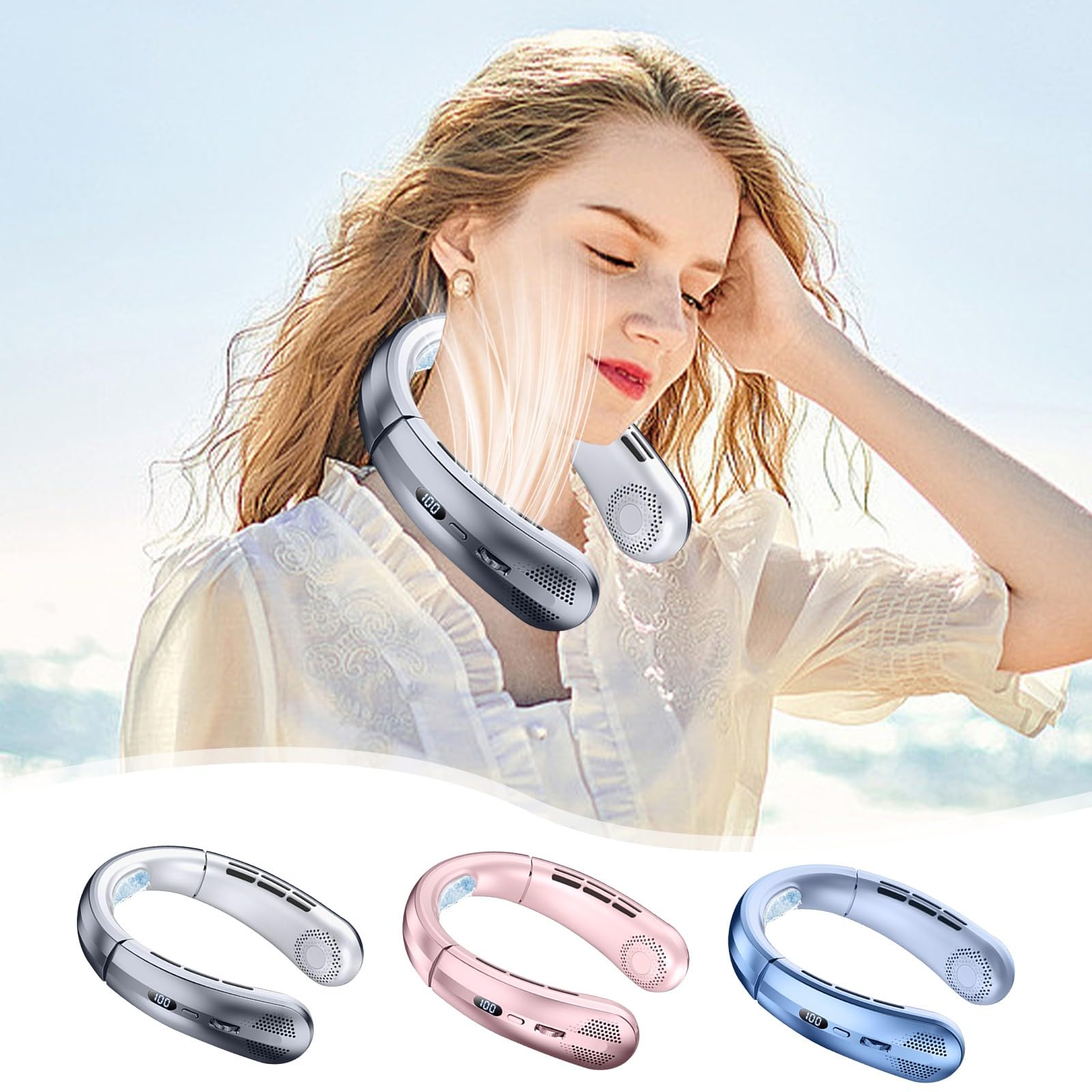 Portable Neck Fan with 1800mAh Battery - Hands Free Bladeless Personal Cooling Fan - Rechargeable Wearable Fan for Summer Sports & Outdoor Activities - Perfect Gift for Men & Women (Gray) - Stay Cool While Hiking, Working Out, Gardening or Commuting