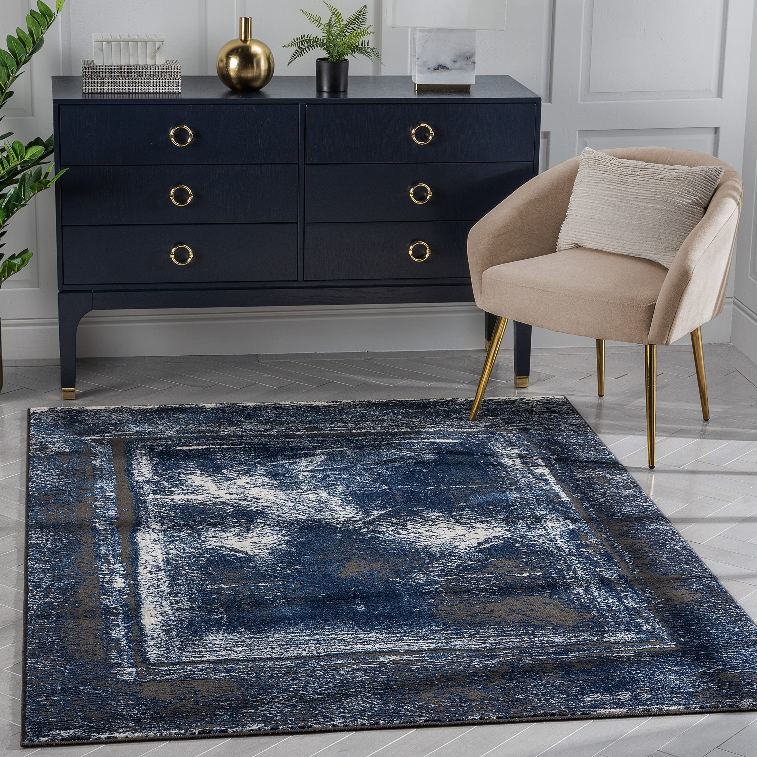 Well Woven Zayneb Abstract Blue Soft Glam Area Rug 5x7 (5'3