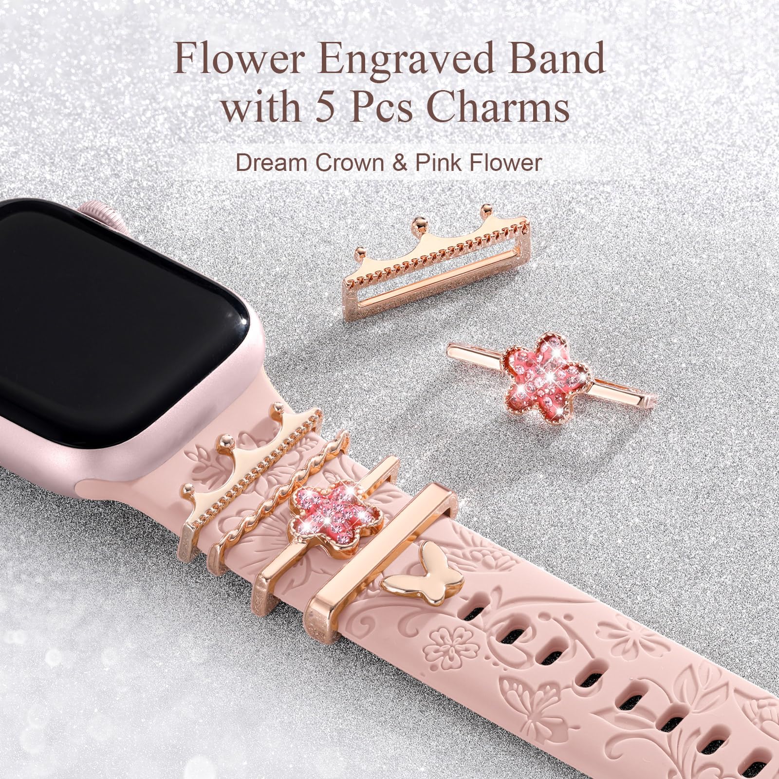 Maledan Floral Apple Watch Bands for Women - Soft Silicone Strap Compatible with Series 10/9/8/7/6/5/4/3/SE, 40mm 41mm 38mm 42mm 44mm 45mm 46mm - Breathable Fashion Bracelet for Daily Wear & Workout