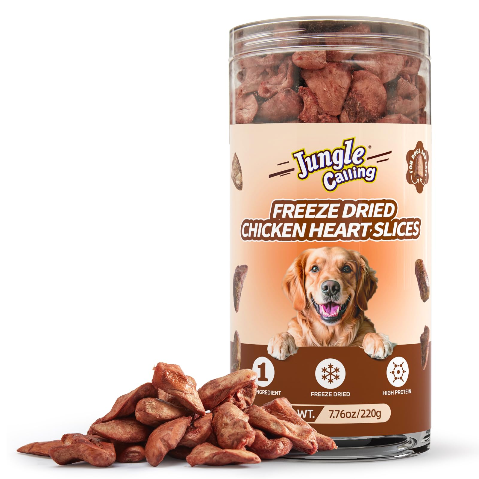 Premium Freeze-Dried Chicken Hearts for Dogs & Cats - Single Ingredient High Protein Pet Treats, Training Rewards & Food Topper (7.76 oz) - Perfect for Training, Bonding & Mealtime Enhancement