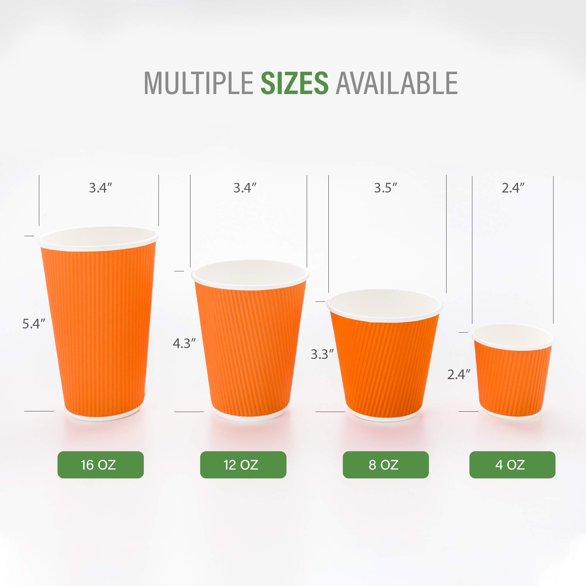 8oz Disposable Coffee Cups - 500 Pack Double Wall Hot Cups for Coffee, Tea, Hot Chocolate | Rippled Wall Design, Orange Paper Insulated Cups (Lids Sold Separately) - Perfect for Restaurants, Cafes, Offices & Home Use