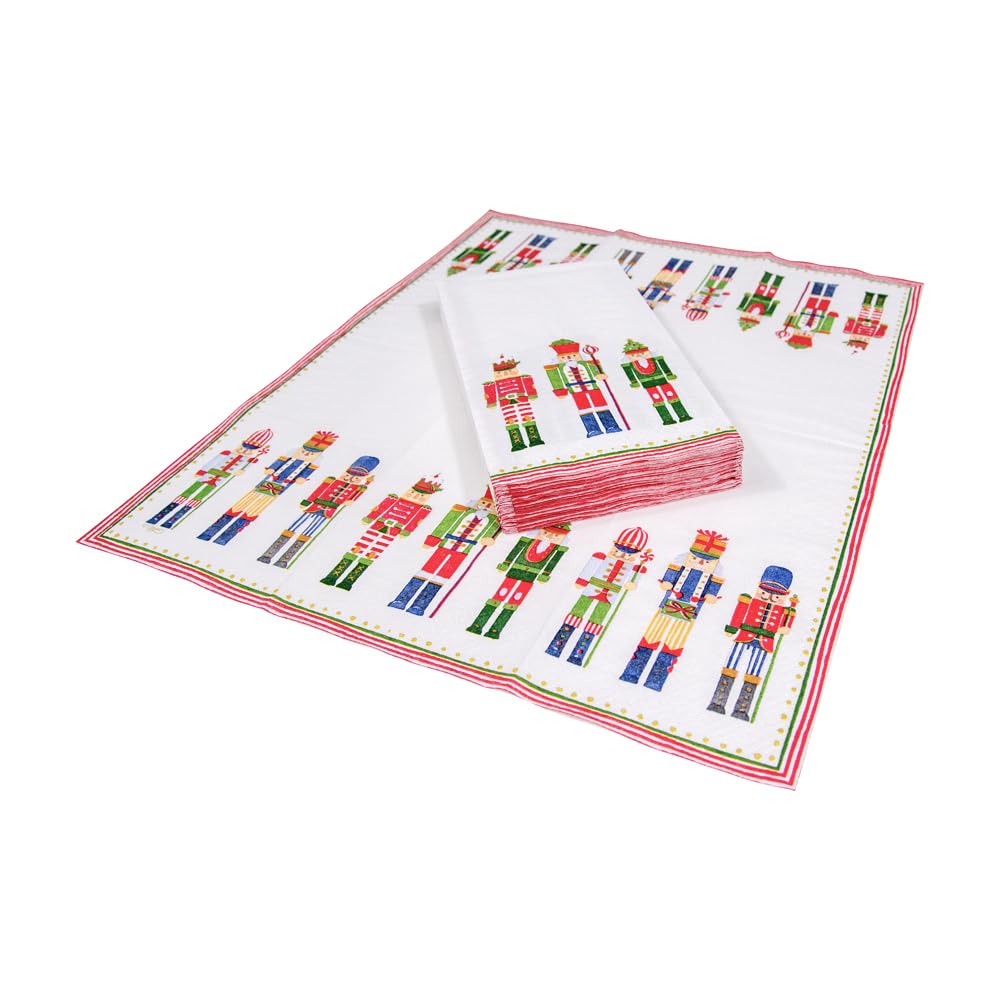 Caspari March of The Nutcrackers Holiday Paper Guest Towels & Christmas Napkins - 15 Pack | Festive Dinner Party & Holiday Table Decor