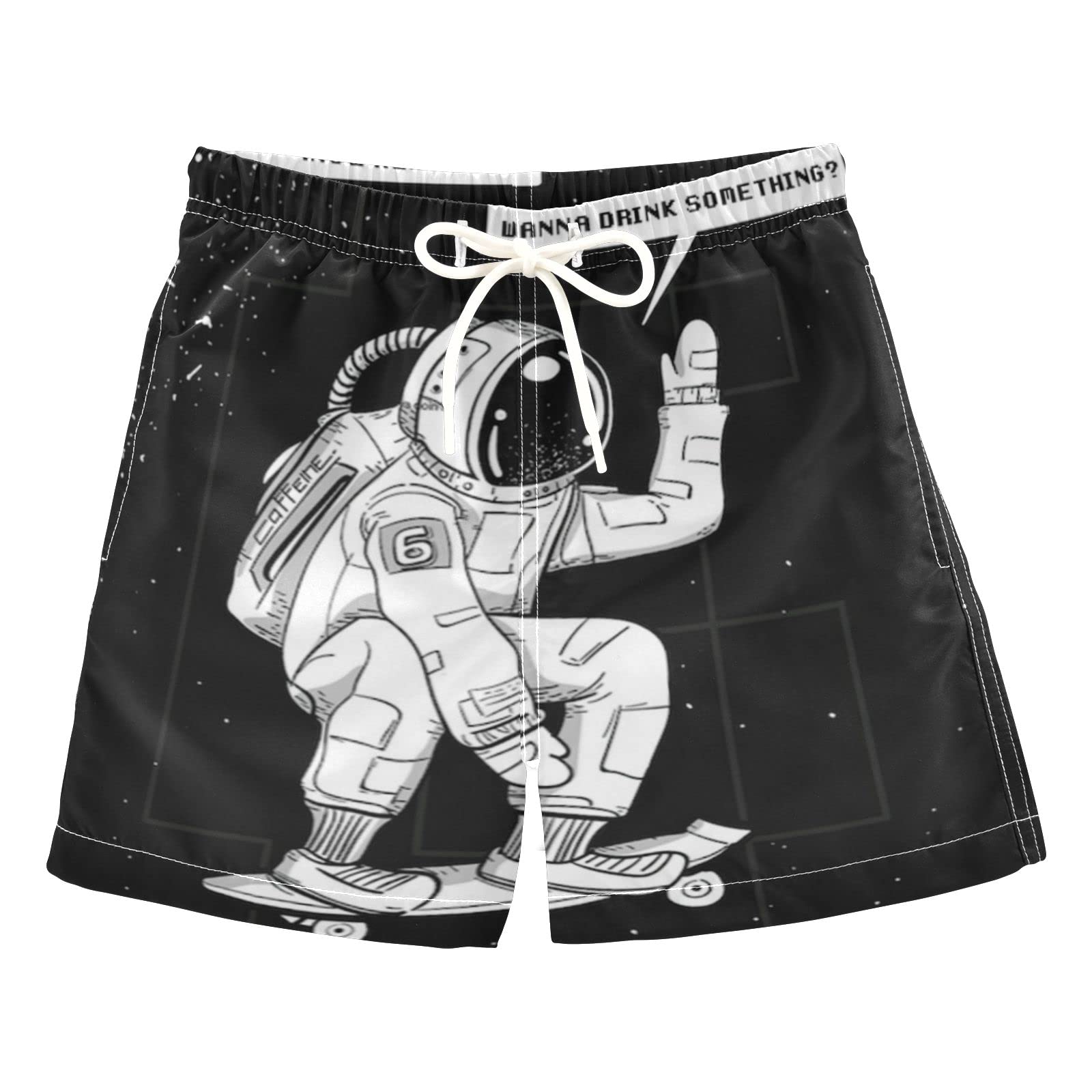 AMICHIC Boys' Astronaut Swim Trunks with Adjustable Drawstring & Pockets - Quick-Dry Beach Shorts for Toddler Swimming, Pool Party & Summer Vacation