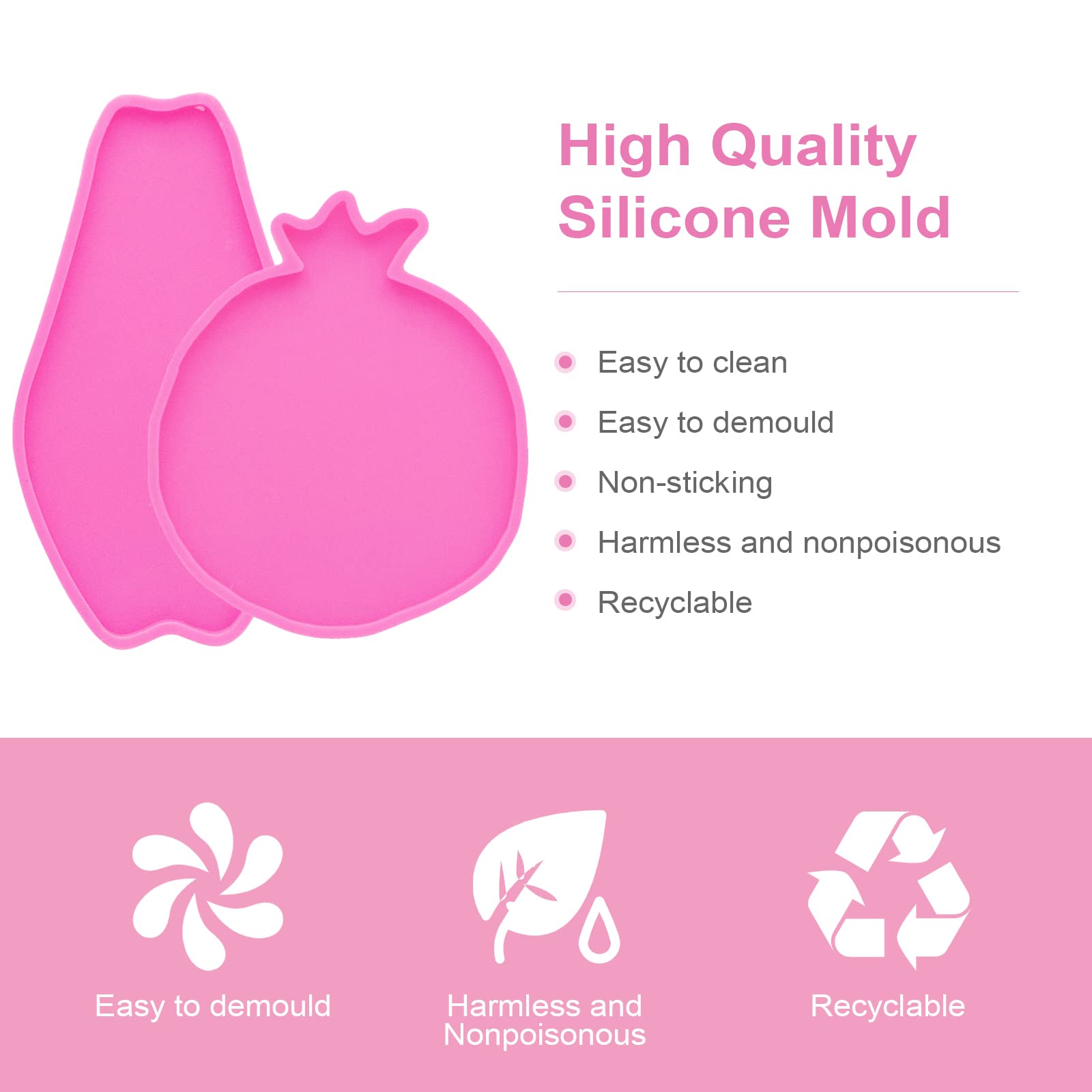 2Pcs Silicone Resin Molds for Pomegranate & Pawpaw Coasters - DIY Epoxy Geode Agate Casting Molds for Unique Cup Mats, Resin Trays & Home Decor - Perfect for Crafting, Gifts & Kitchen Accessories