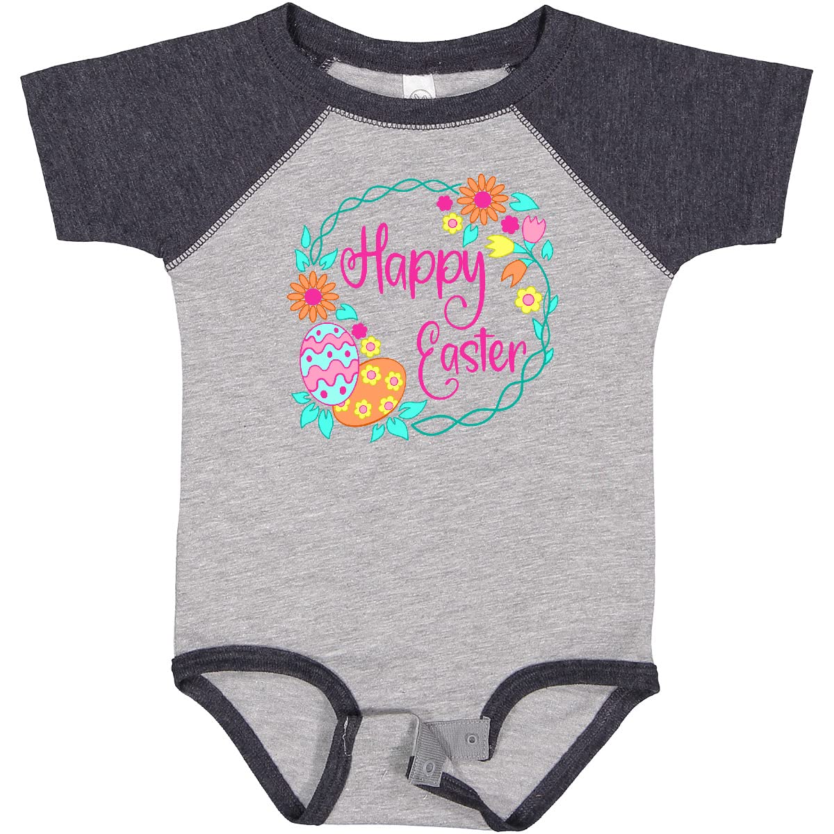 Inktastic Happy Easter Wreath with Pastel Eggs and Flowers Baby Bodysuit - Cute Easter Outfit for Infants & Toddlers - Perfect for Easter Photos, Church, Family Gatherings & Spring Celebrations