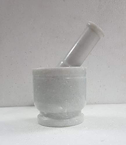 Premium 5 Inch Natural White Makrana Marble Mortar and Pestle Set - Spice Herb Grinder & Pill Crusher for Kitchen, Ayurveda, and Home Apothecary | Ready to Ship | Perfect for Grinding Spices, Herbs, and Medications