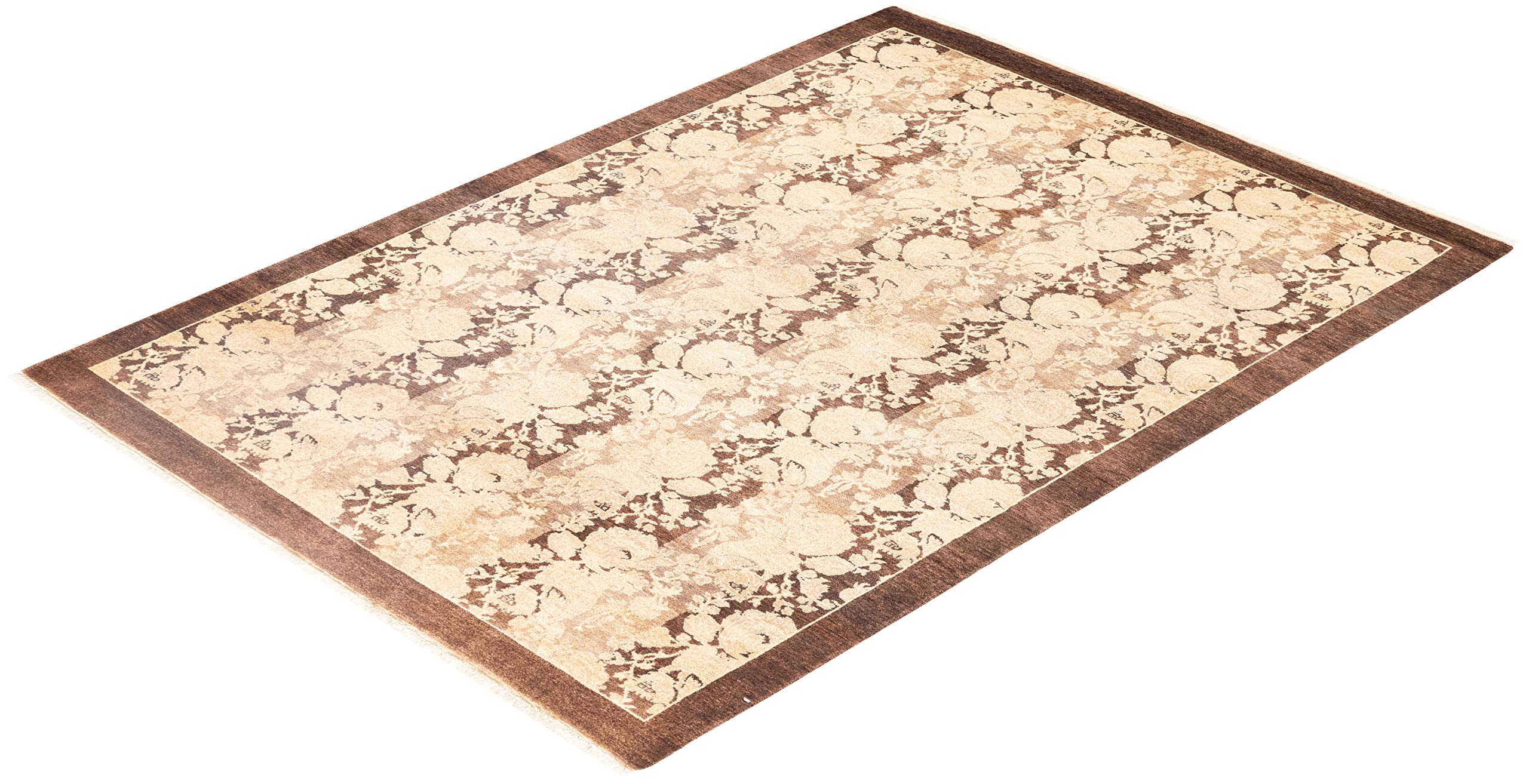 Handmade Wool Traditional Abstract Mogul Brown 4x6 Area Rug - One of a Kind Hand Knotted Solo Rugs for Living Room, Bedroom & Home Decor