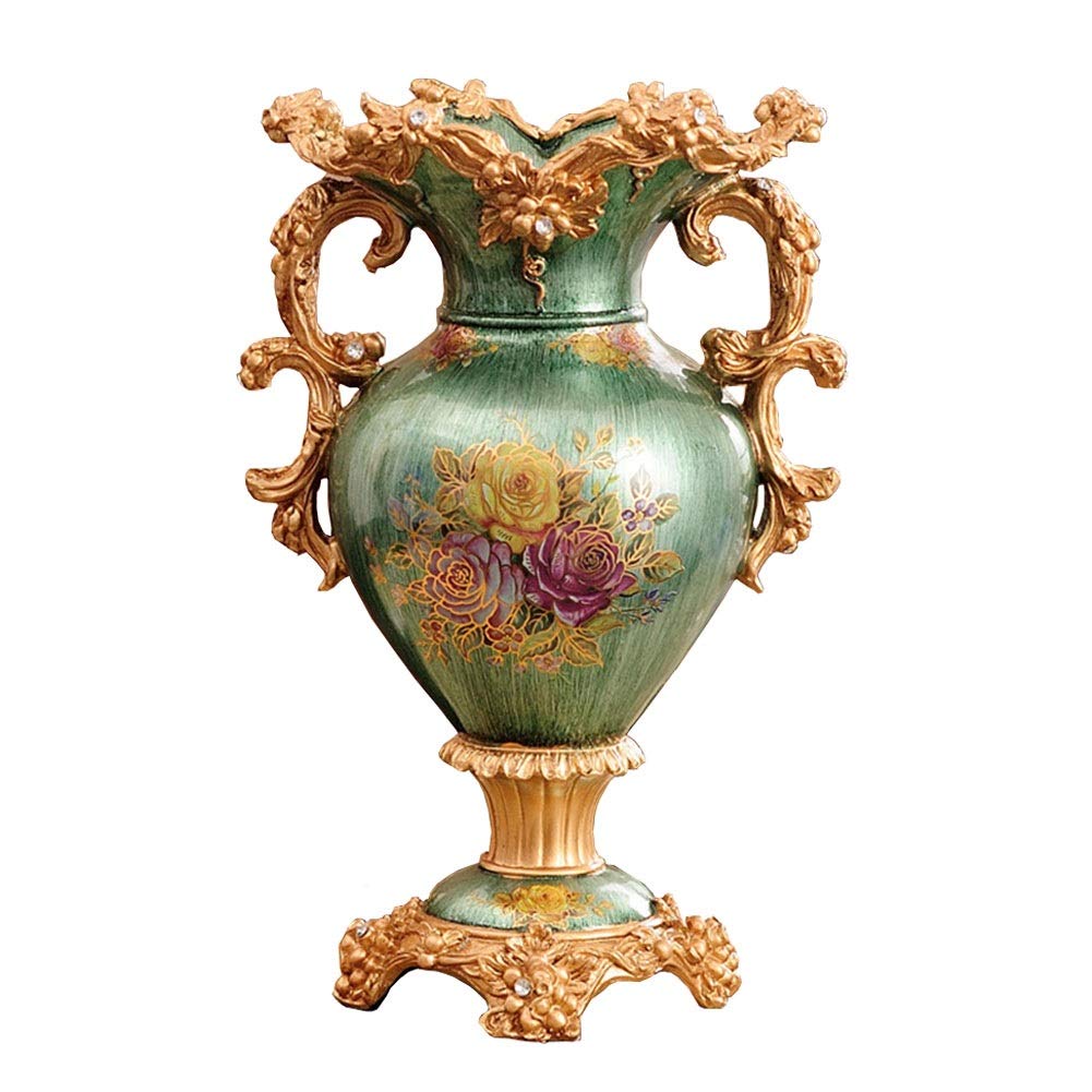 European-Style Retro Large Resin Flower Vase - Hand-Painted Tall Decorative Vase for Home & Office Decor (31cm×46cm, Green) | Perfect for Living Room Centerpiece, Dining Table, Bedroom & Hotel Decorations