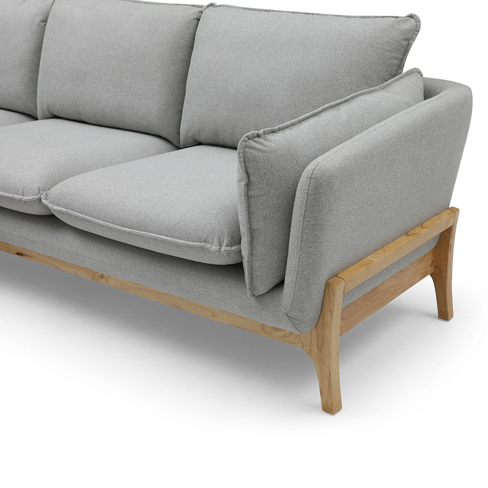 BRONTE 3-Seater Sofa with Left Chaise in Light Grey & Oak - Modern Living Room Furniture for Small Spaces & Apartments