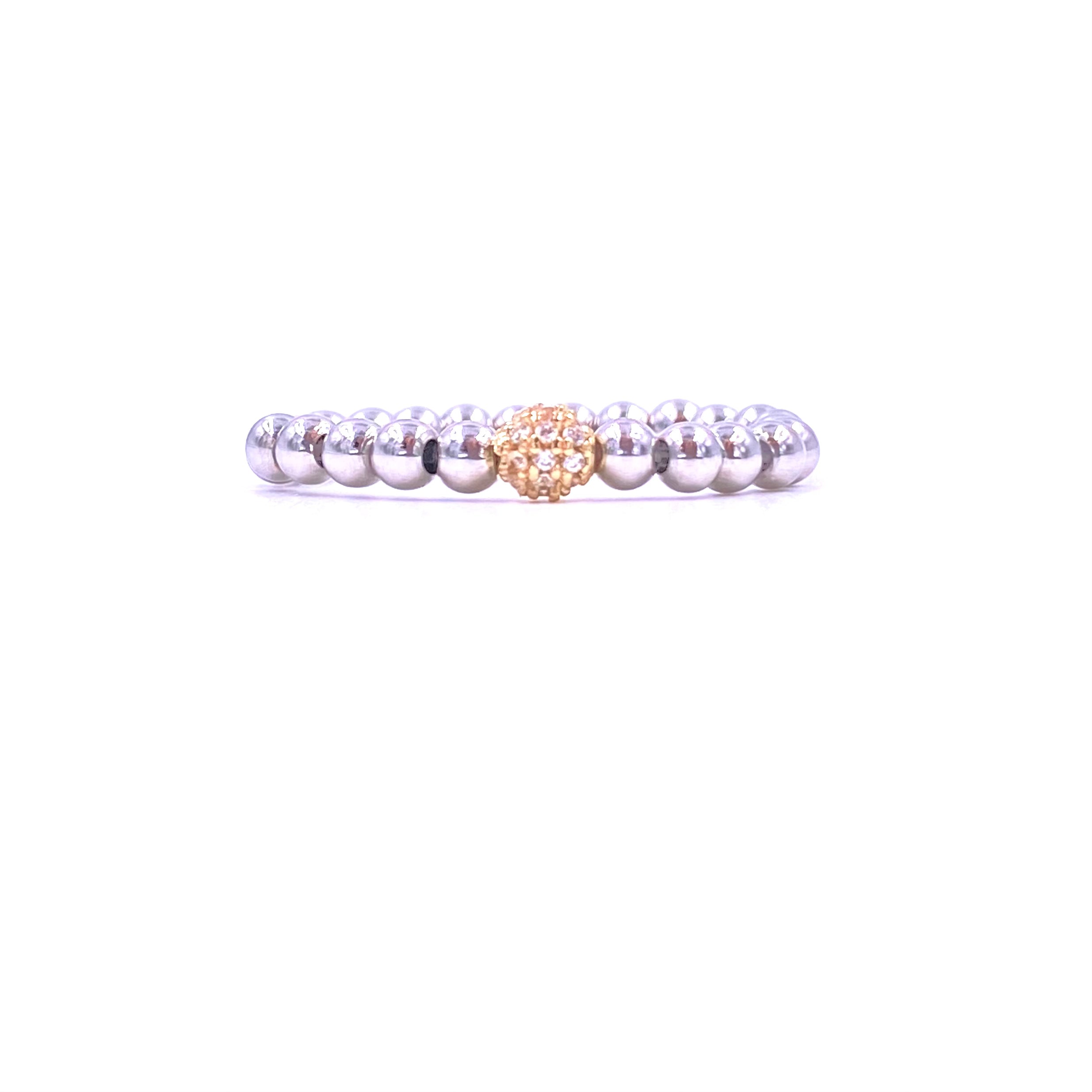 Ashley Gold Stainless Steel Single Center CZ Ball Beaded Stretch Rings for Women - Adjustable Stackable Fashion Jewelry for Party, Wedding & Everyday Wear