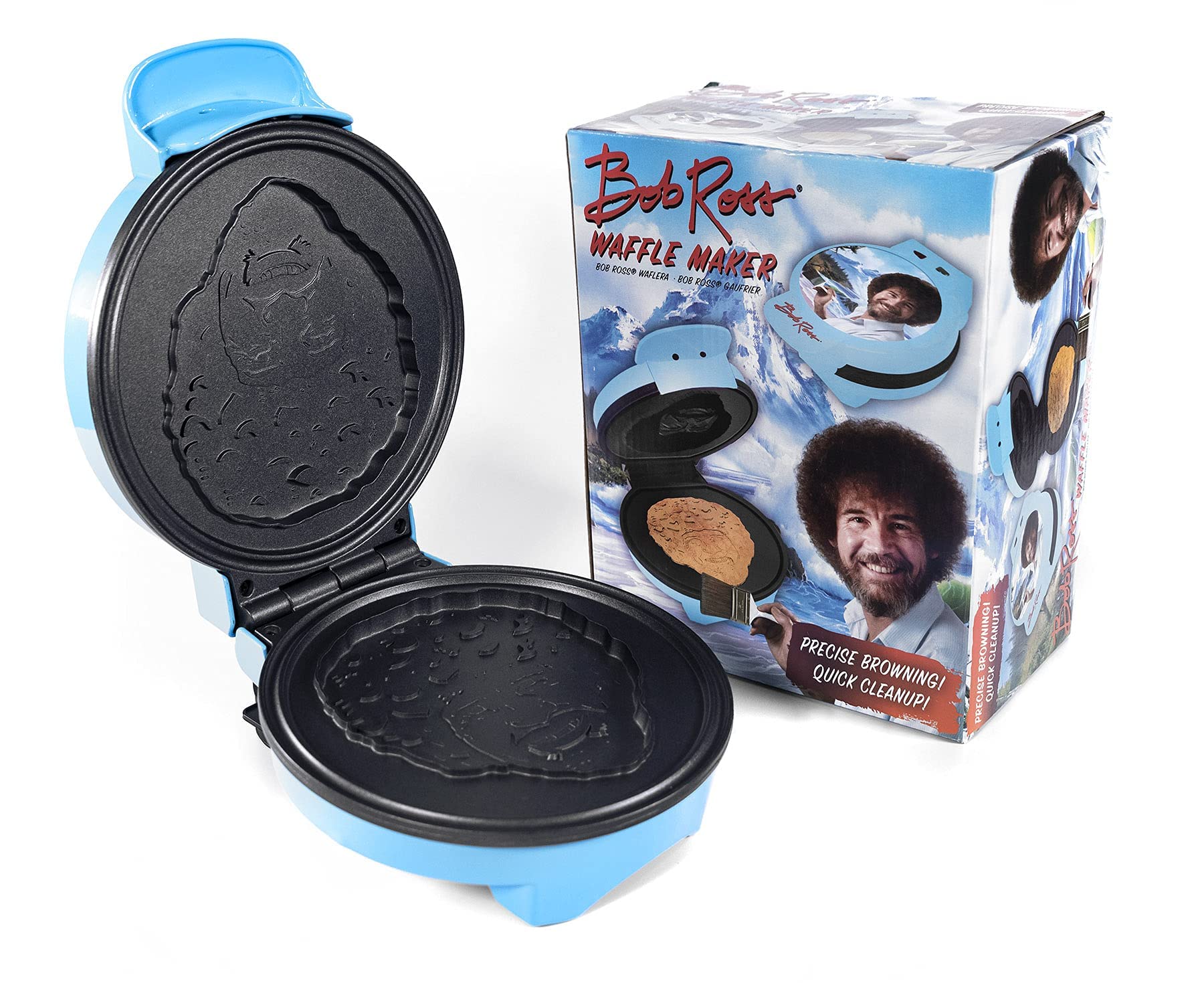 Uncanny Brands Bob Ross Waffle Maker - Create Waffles with Bob Ross Iconic Face - Non-Stick Waffle Iron for Breakfast, Party & Gift - Perfect for Home, Camping & Holiday Cooking