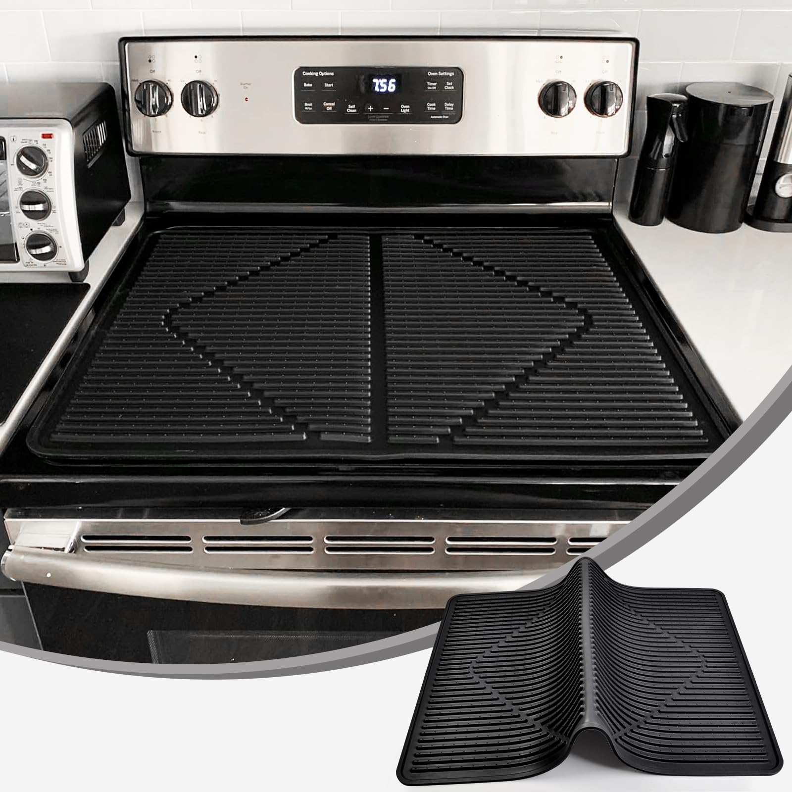 KindGa Stove Cover - Extra Thick 28 x 20 Inch Silicone Stove Top Protector for Electric & Glass Cooktops - Non-Slip Kitchen Counter Mat - Perfect for RV, Kitchen & Countertop Protection While Cooking