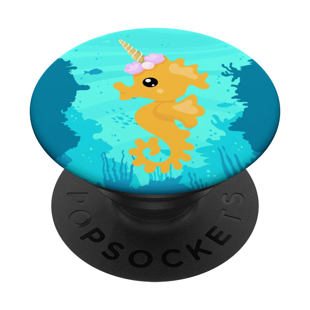 Cute Seahorse Unicorn Watercolor PopSockets Swappable PopGrip for Kids - Perfect for Phones, Tablets & School Supplies
