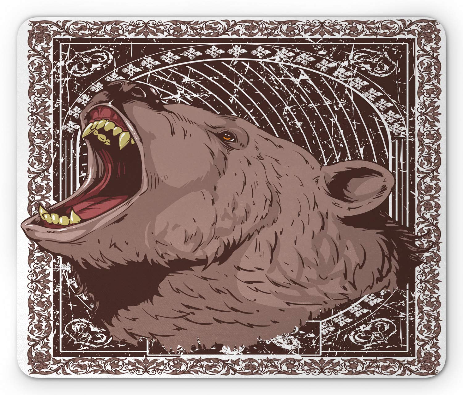 Ambesonne Grizzly Bear Mouse Pad - Non-Slip Rubber Gaming Mousepad with Animal Print Design, Standard Size (Brown/White) for Office, Home & Computer Workstations