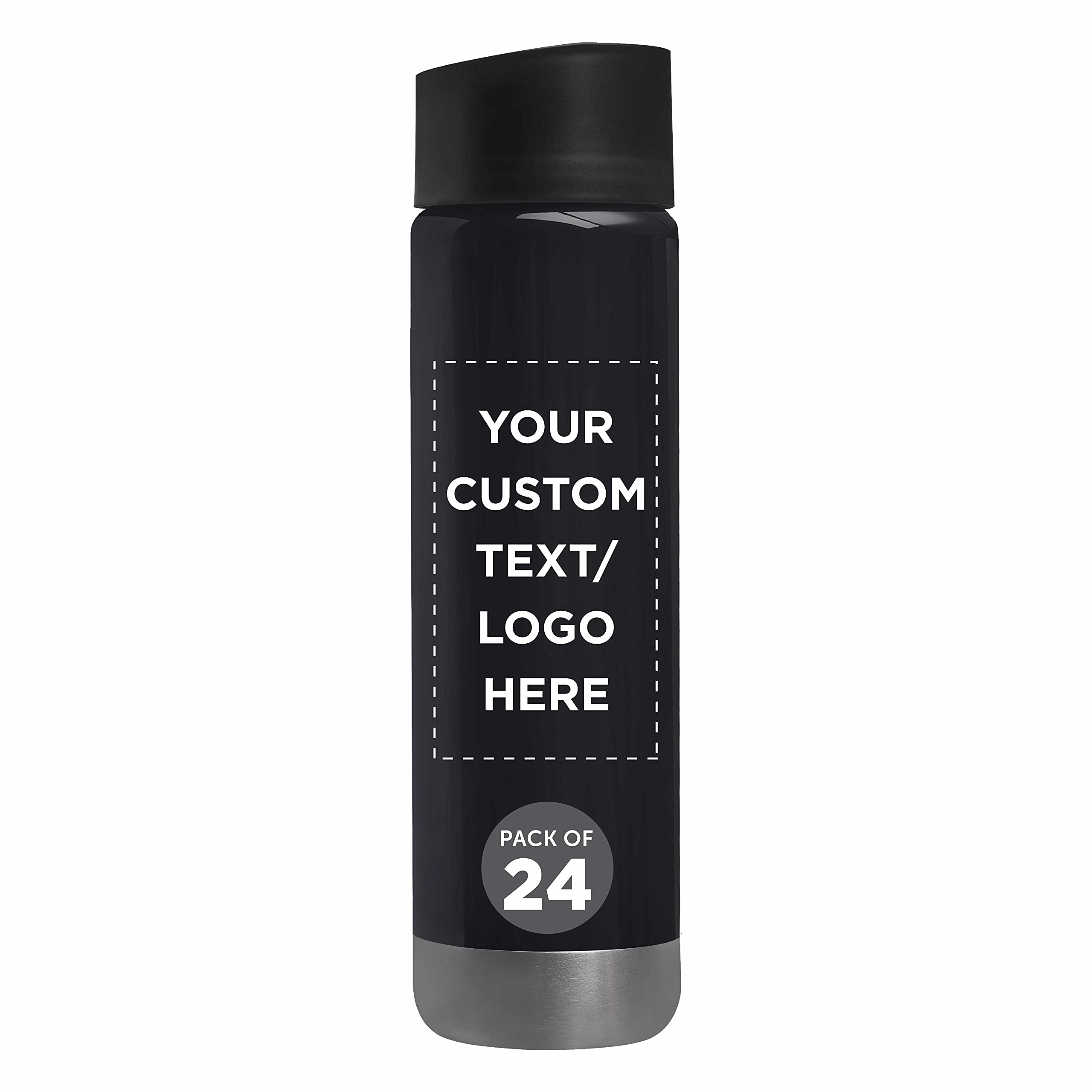 24 Pack Slim Line 25 oz PET Water Bottles - Customizable Text & Logo - BPA Free Plastic Single Wall Bottles - Ideal for Gym, Office, Travel & Outdoor Activities