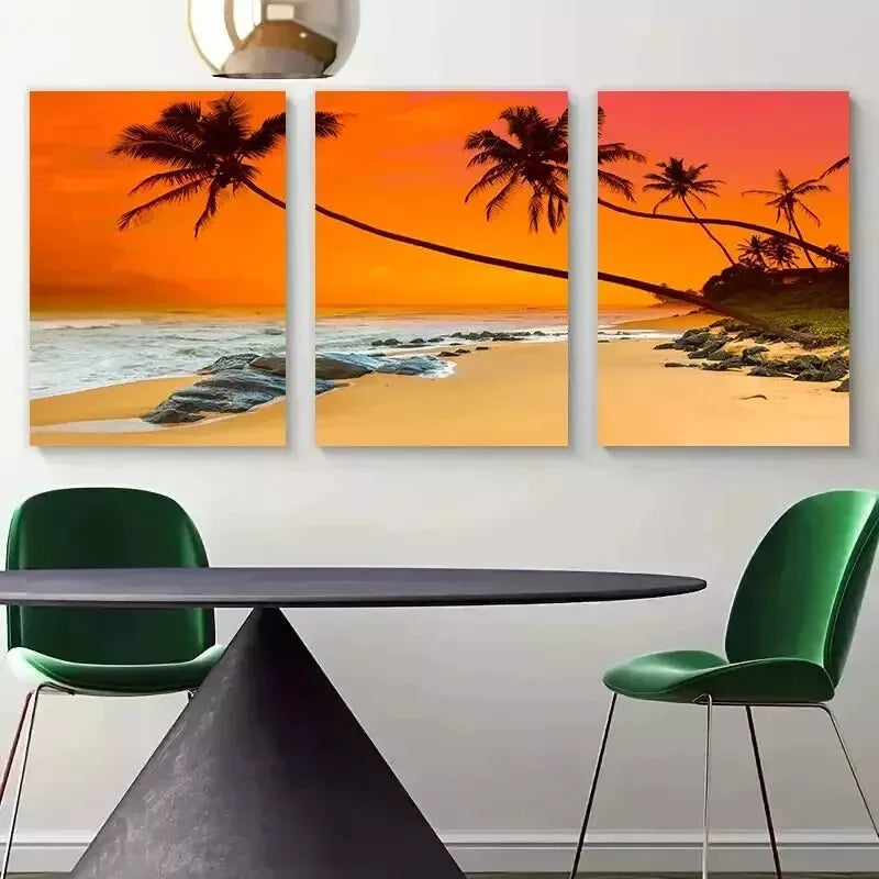 3-Piece Modern Seascape Sunset Wall Art Set - Framed Canvas Prints 50x70cm (20x28in) | High Quality Australian Made Ocean Decor | Perfect for Living Room, Bedroom & Office Decor