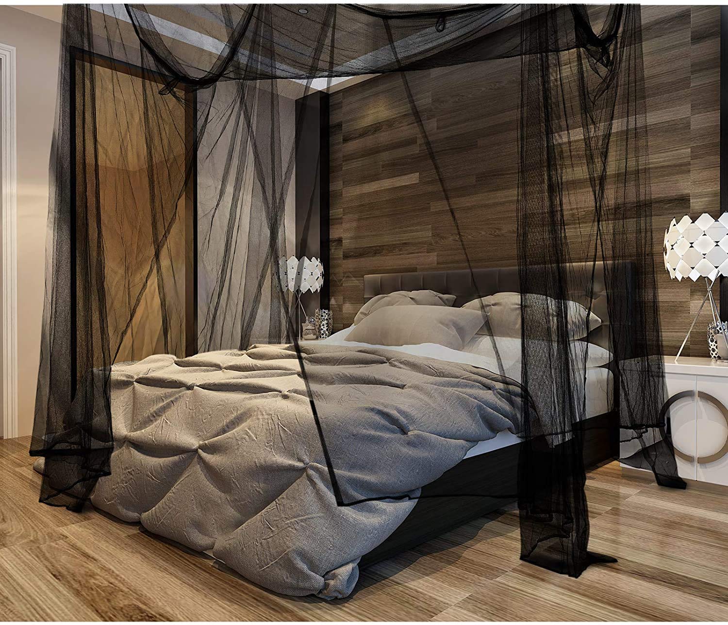 AIFUSI King Size 4 Corner Bed Canopy Mosquito Net for Single Bed - Fits All Cribs & Adult Beds, White - Perfect for Bedroom, Garden, and Camping Use