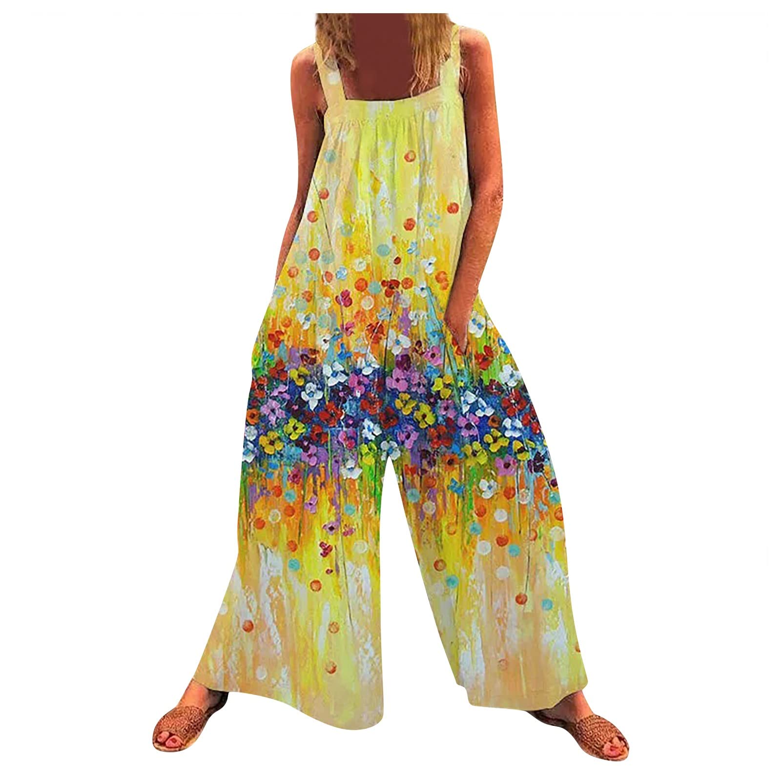 Women's Loose Fit Wide Leg Jumpsuit - Plus Size Summer Overalls with Spaghetti Straps | Casual Outfit for Beach, Vacation & Everyday Wear
