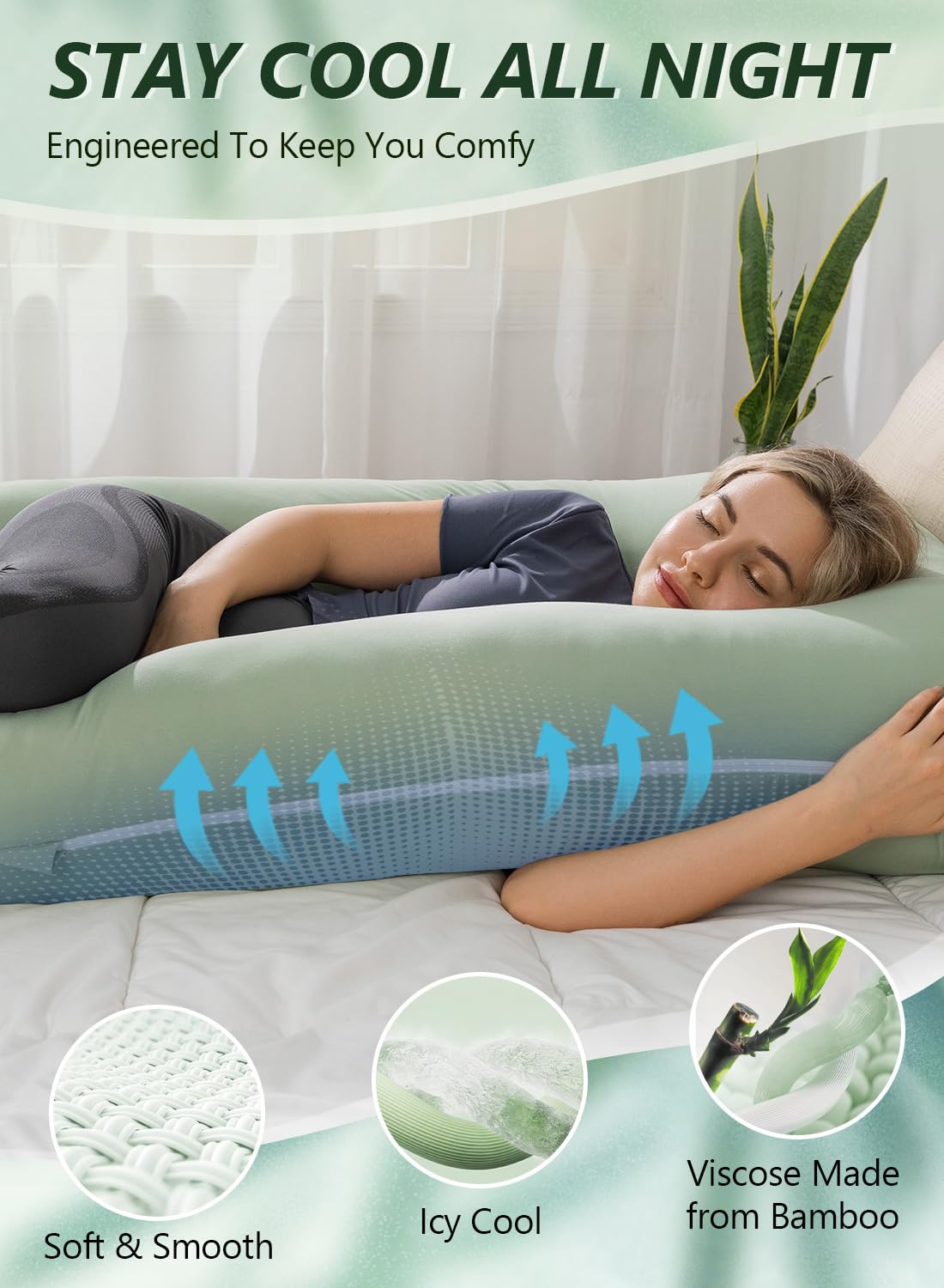 Meiz U-Shaped Pregnancy Pillow - Cooling Maternity Support for Sleeping, Sage Green - Perfect for Comfort During Pregnancy & Nursing