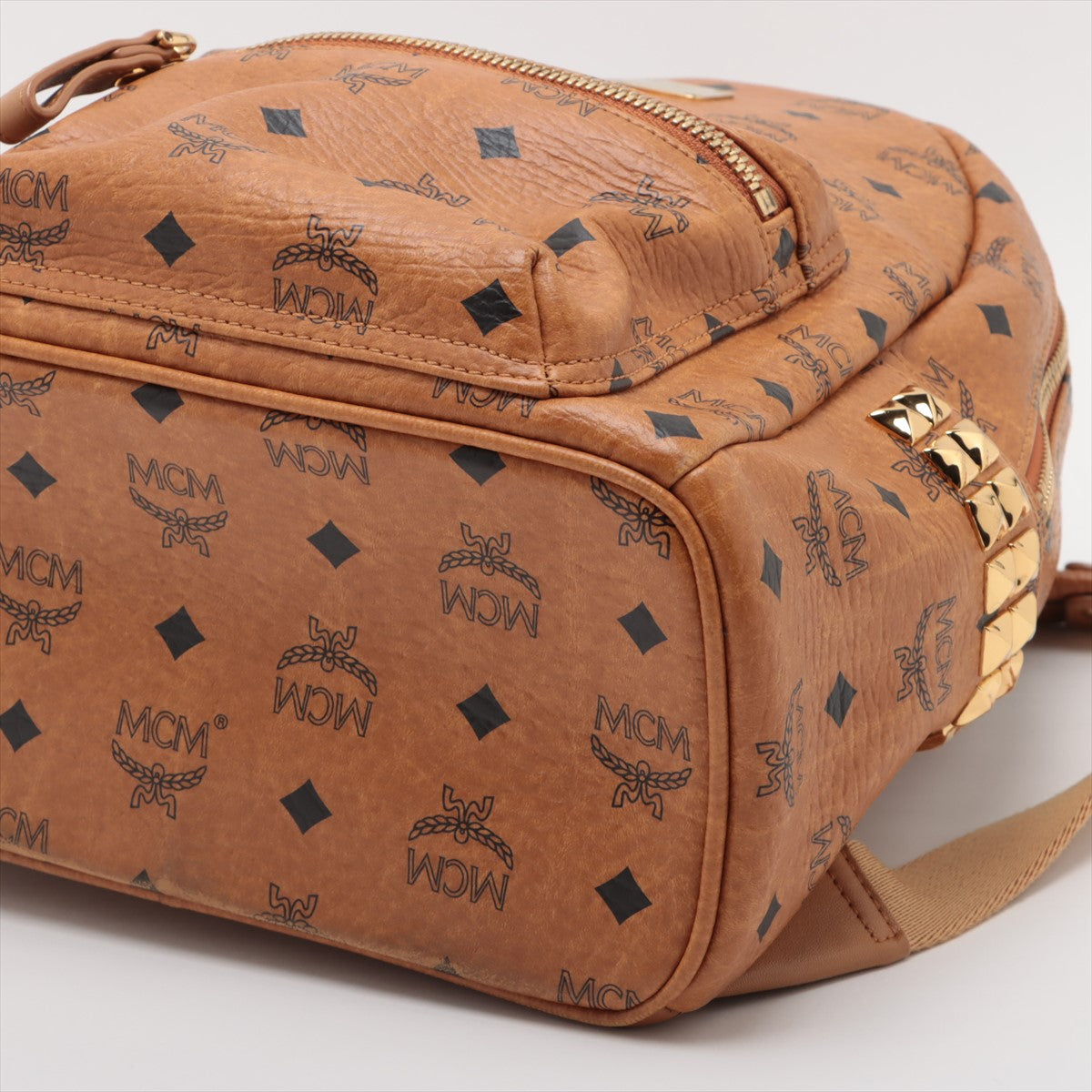 MCM Visetos Stark Side Studs Backpack in Cognac Brown | Stylish Designer Laptop Bag for Women & Men | Perfect for Work, Travel & School