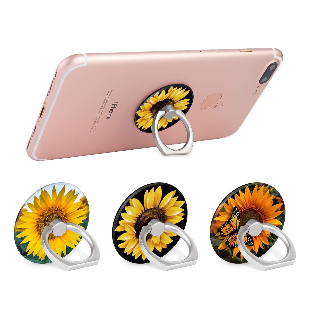 Bonoma 3 Pack Sunflower Phone Ring Holder - 360° Rotating Universal Grip Stand for iPhone, Samsung & Tablets | Perfect for Selfies, Video Calls & Hands-Free Viewing