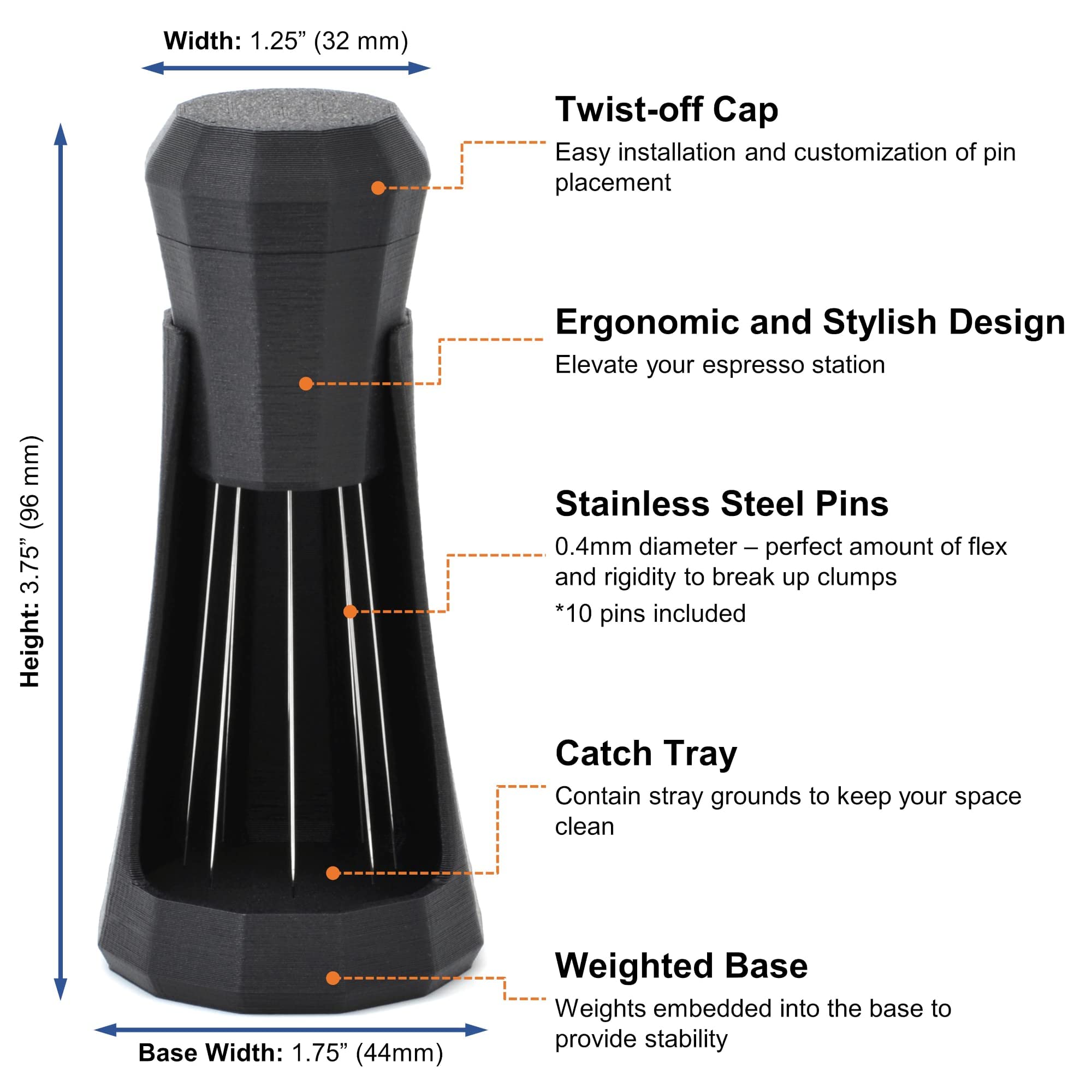 Premium WDT Tool & Self-Aligning Stand for Espresso - Black | Barista Accessories for Even Coffee Grounds Distribution | Perfect for Home & Professional Espresso Machines