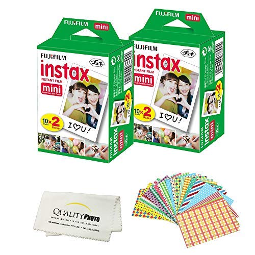 Fujifilm Instax Mini Instant Film (40 Sheets) - Compatible with Mini 8/9/11 Cameras - Includes Decorative Frame Stickers & Microfiber Cleaning Cloth - Perfect for Parties, Travel Memories & DIY Scrapbooking