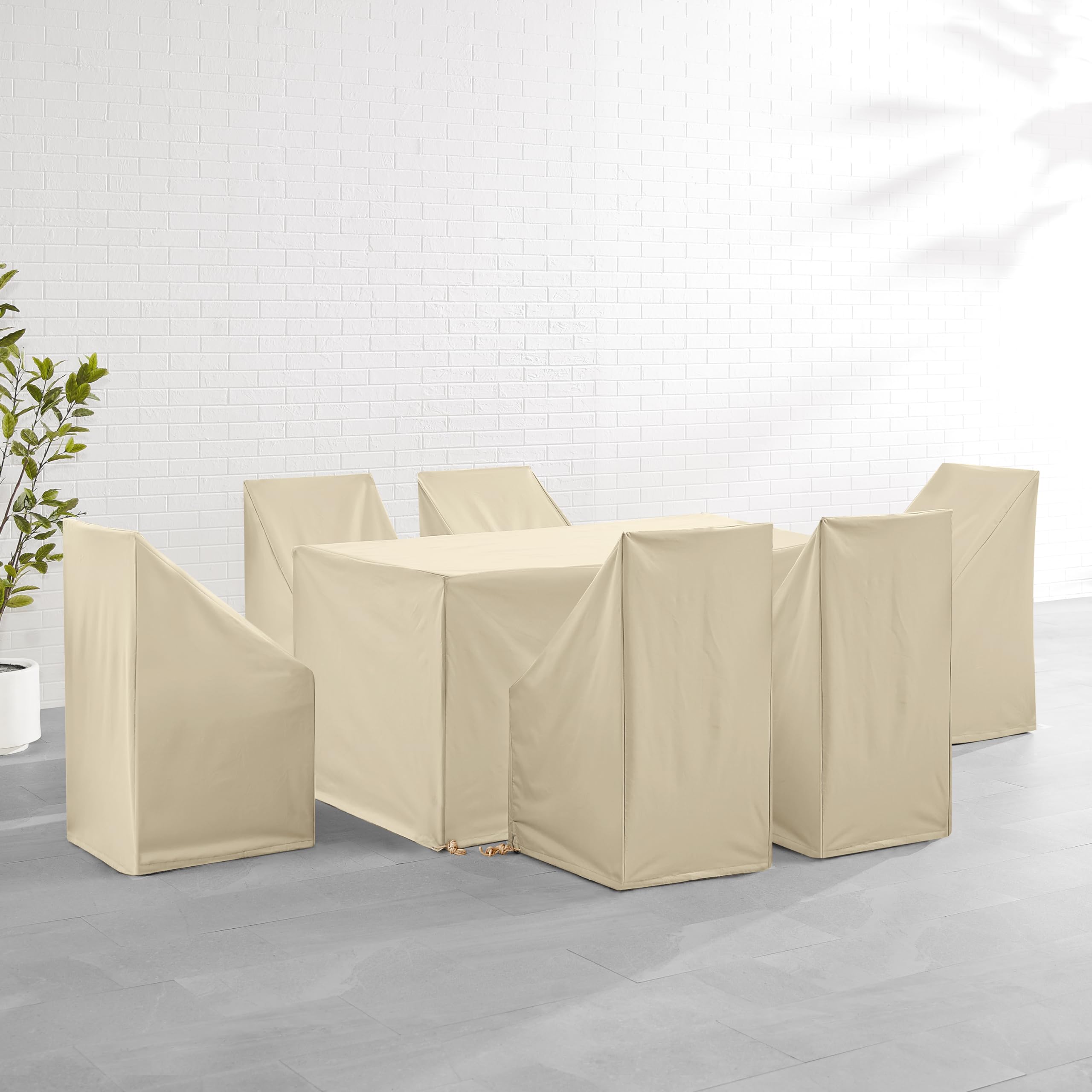 Waterproof 7-Piece Outdoor Patio Furniture Cover Set for Dining Table and Chairs - Tan | All-Weather Protection for Garden, Deck, Backyard, and Poolside Use