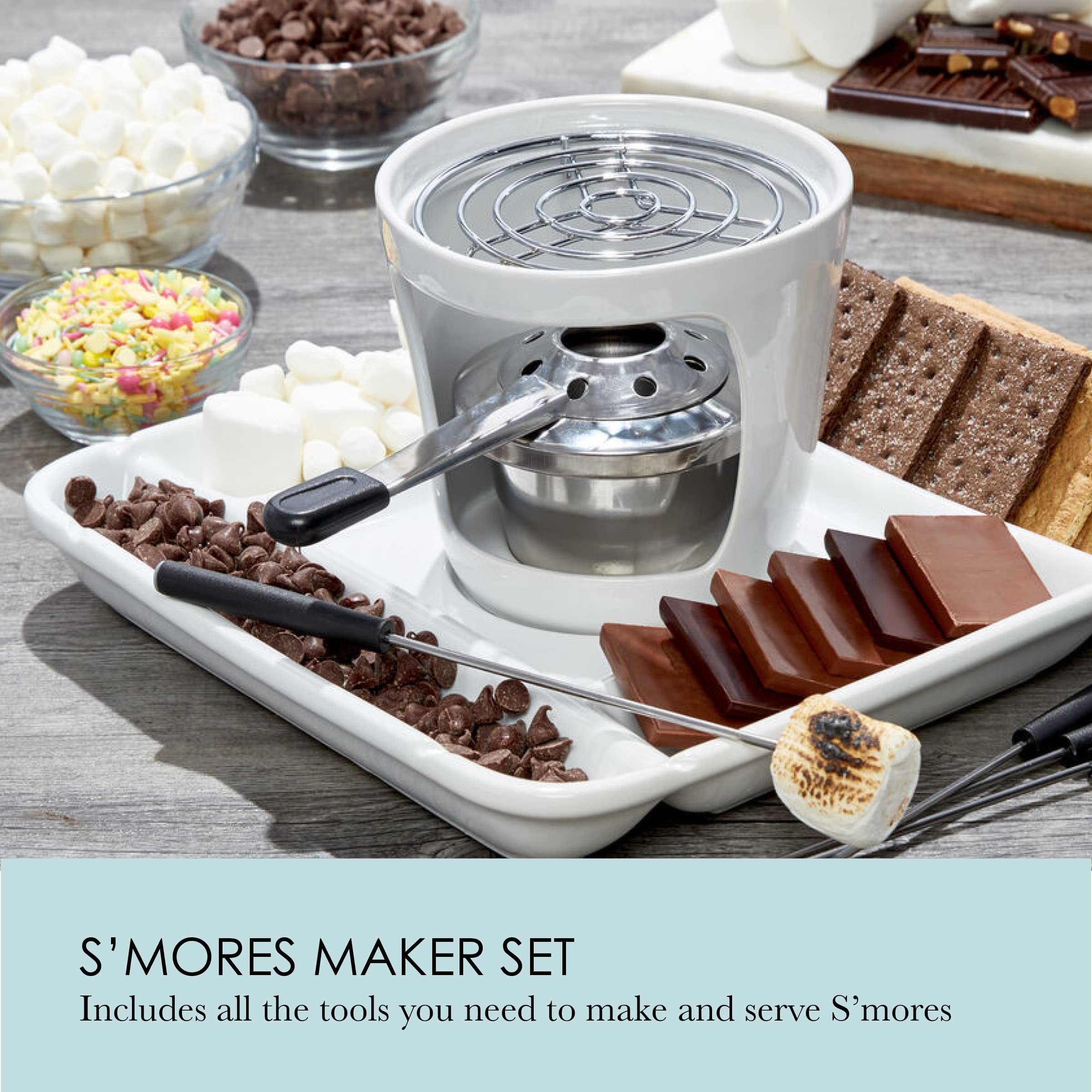Chicago Metallic S'mores Maker - Portable Campfire Dessert Kit for Indoor & Outdoor Use - Perfect for Backyard BBQs, Camping Trips & Family Gatherings - White Small Size