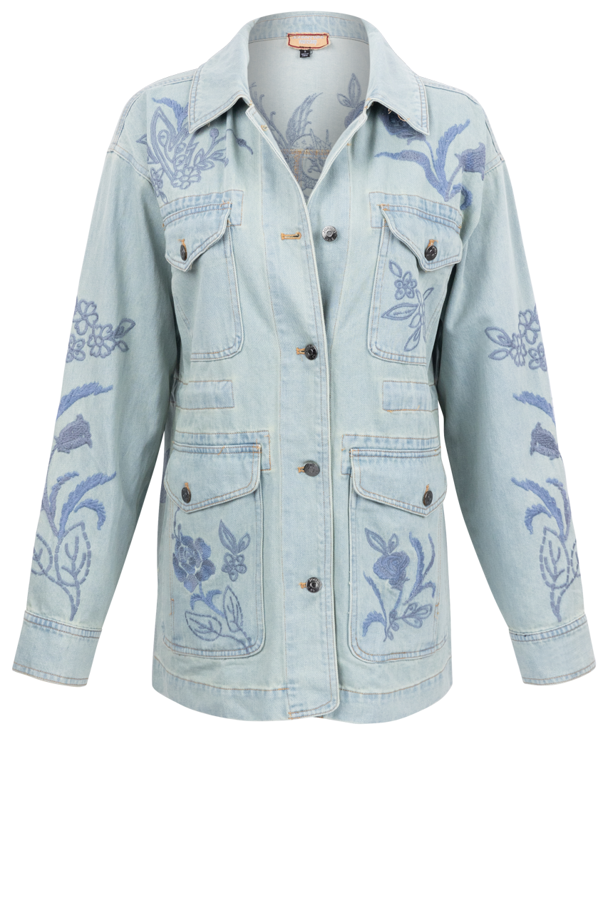 Johnny Was Women's Cargo Denim Jacket - Stylish Distressed Denim Coat with Pockets for Casual Outfits | Perfect for Spring, Fall & Outdoor Adventures