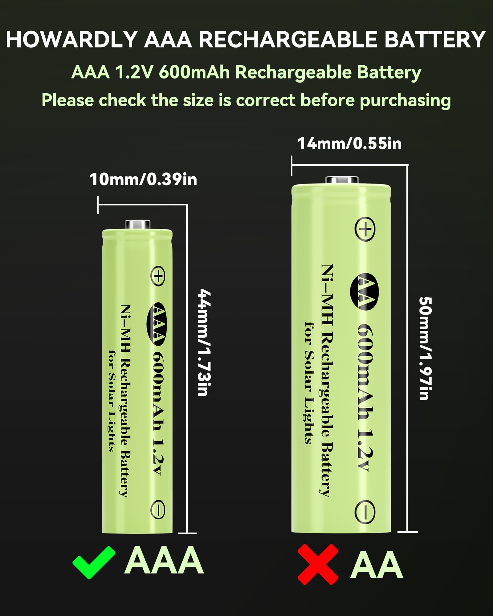 High Capacity Ni-MH AAA 600mAh 1.2V Rechargeable Batteries 4-Pack - Pre-Charged, Low Self Discharge for Solar Lights, Outdoor Lighting & Garden Ground Lights - Perfect for Solar Powered Path Lights, Landscape Lighting & Emergency Flashlights