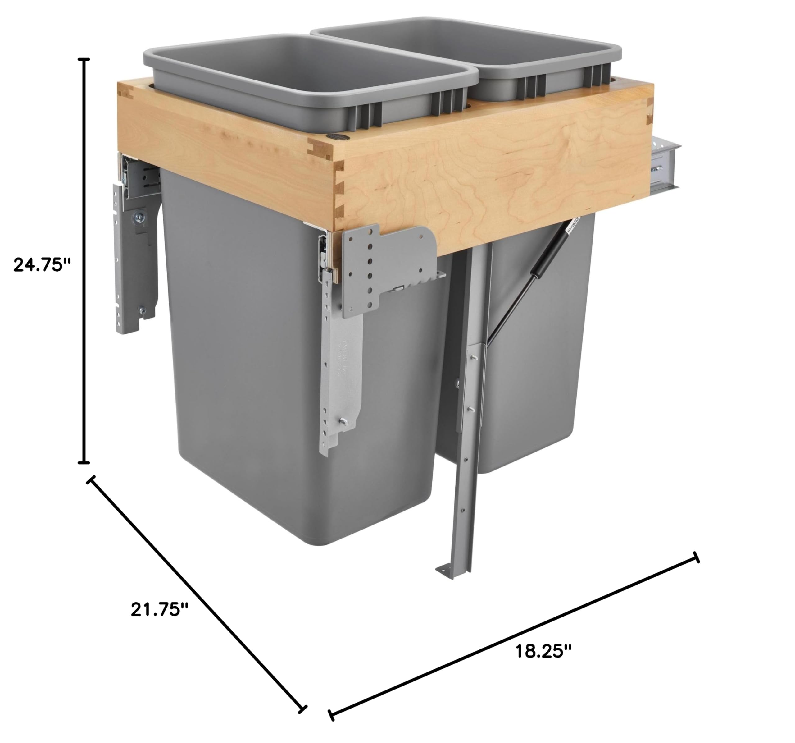 50 Quart Double Trash Pullout Organizer - Wooden Kitchen Waste Bin for Under Sink Cabinet Storage | Perfect for Home, Office & RV Use